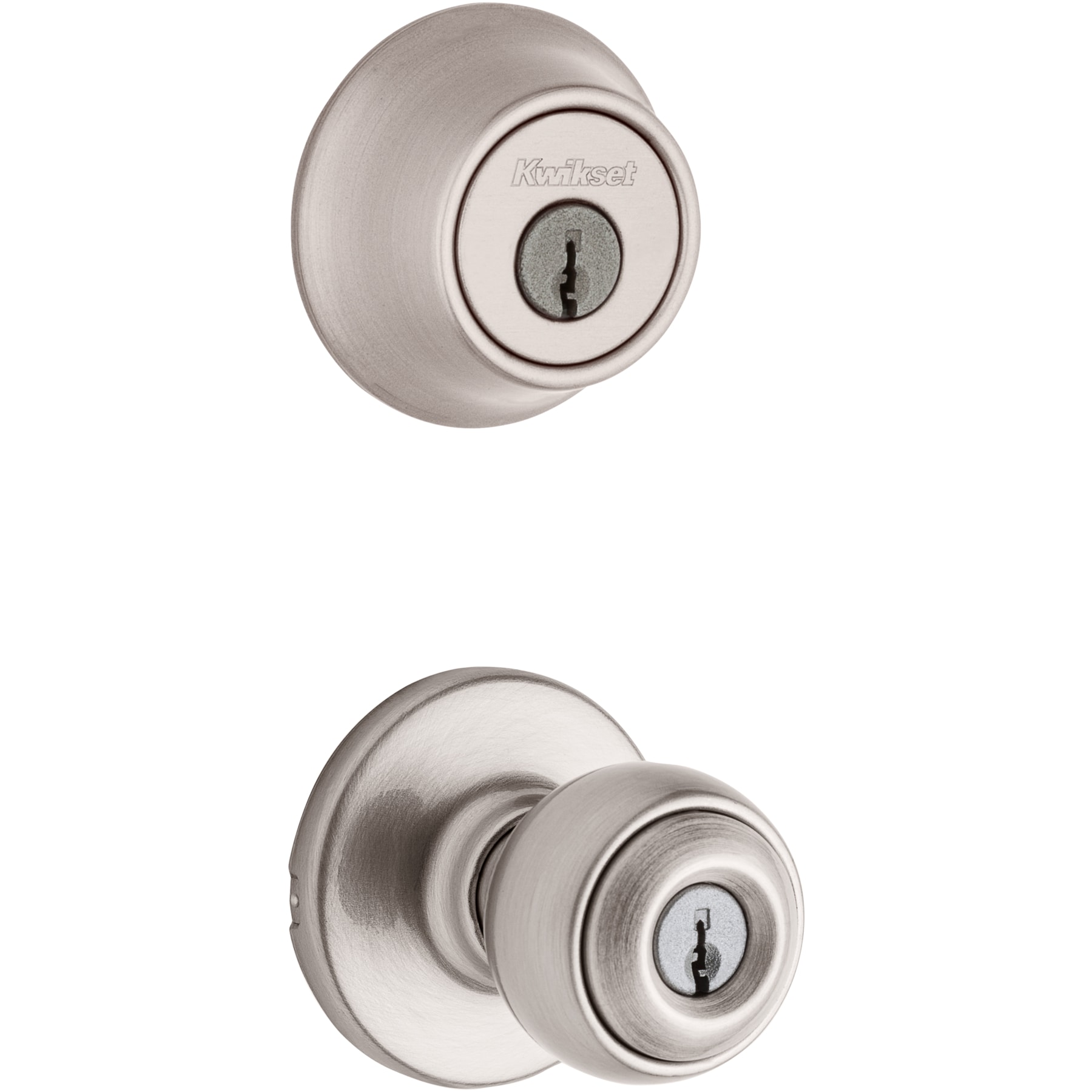Kwikset Series Polo Satin Nickel Exterior Single-cylinder deadbolt Keyed Entry  Door Knob Combo Pack with Antimicrobial Technology in the Door Knobs  department at