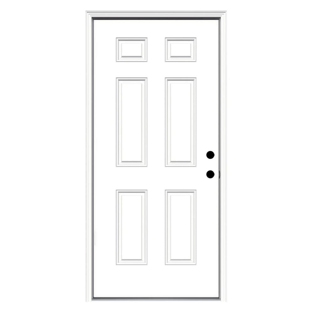 JELD-WEN LOWOLSTL366PSNLH 36-in x 80-in x 4-9/16-in Steel No glass Left-hand inswing Primed Prehung Front Door with Brickmould Insulating core
