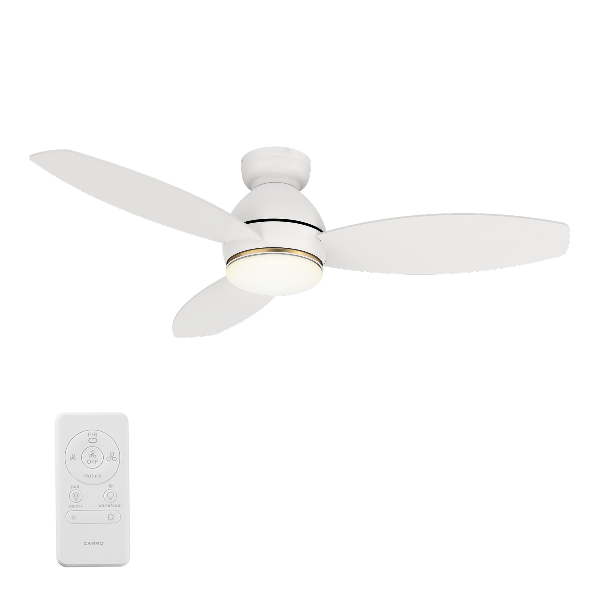 CARRO USA Tilbury 48-in White Indoor/Outdoor Flush Mount Smart Ceiling Fan with Light and Remote (3-Blade) LS483J3-L11-W1-1-FMA Sansujyuku sansujyuku.com