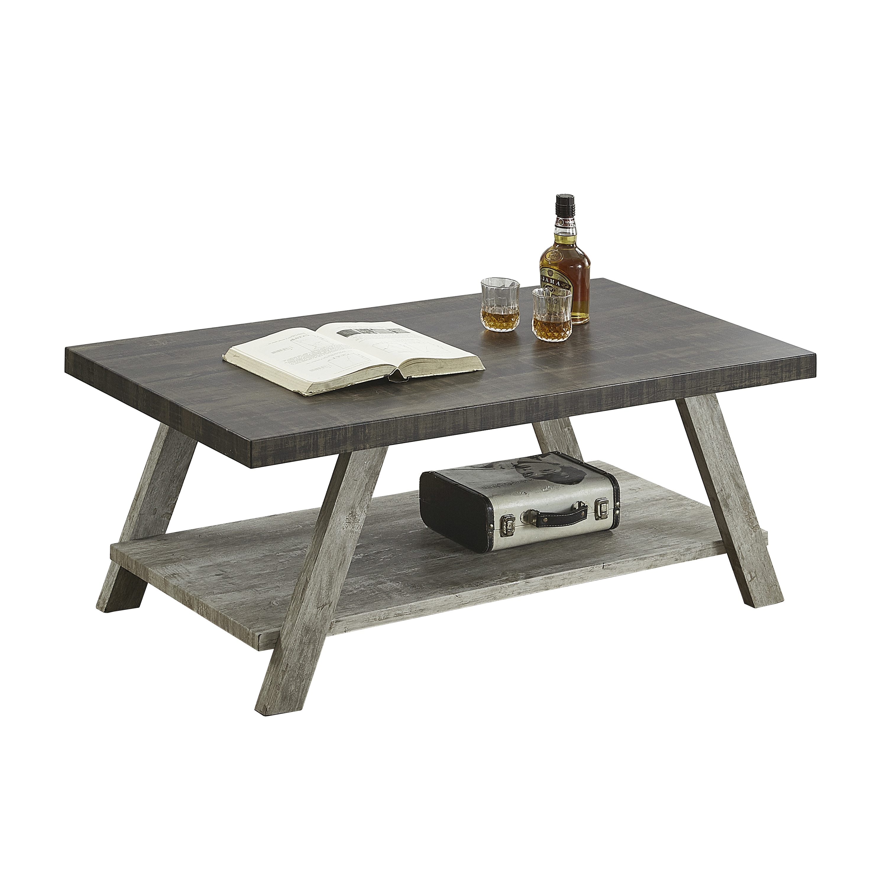 Flynama L-P164645 Weathered Walnut Wood Modern Coffee Table