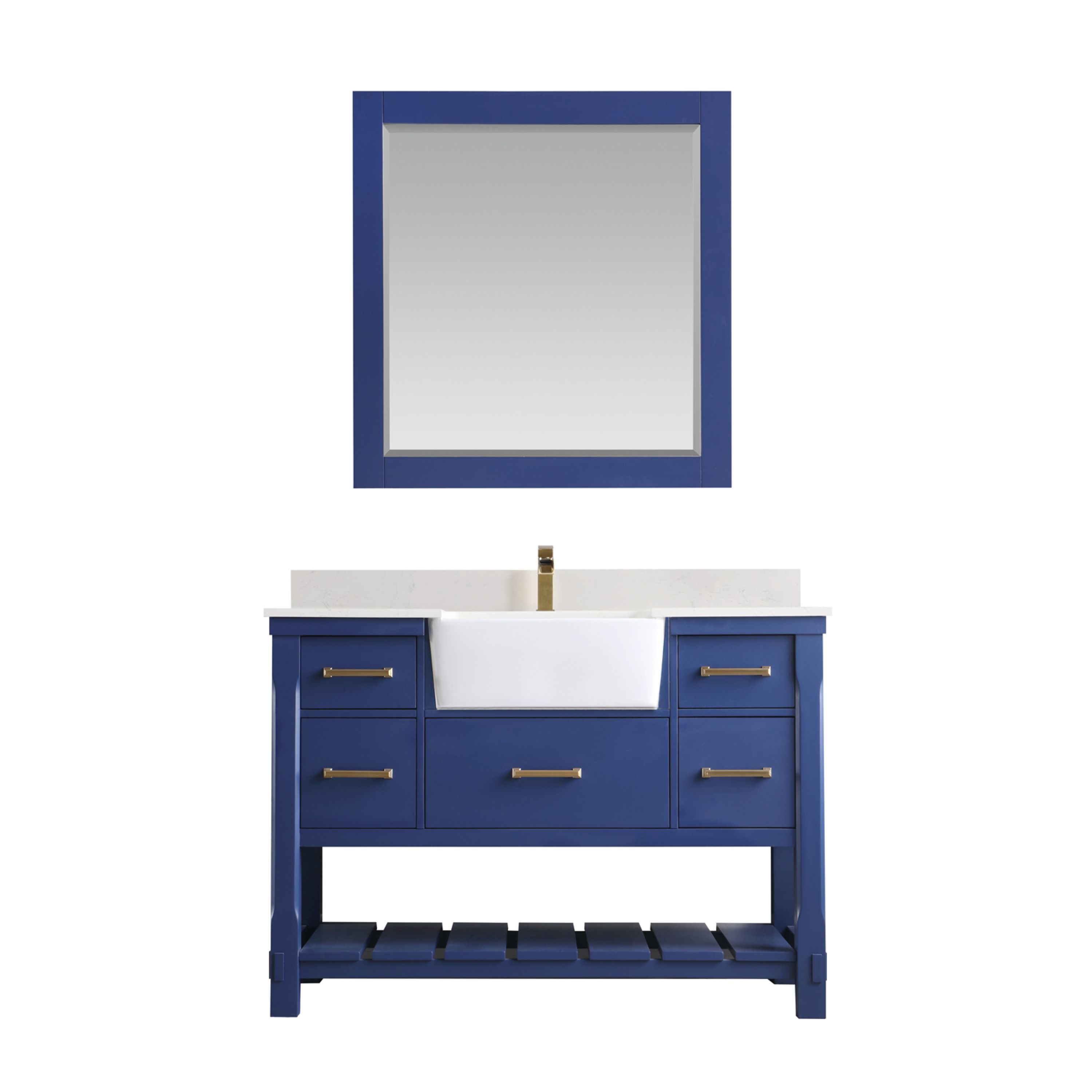 Altair 537048-JB-AW Georgia 48-in Jewelry Blue Farmhouse Single sink Bathroom Vanity with Aosta White Engineered marble Top (Mirror Included)