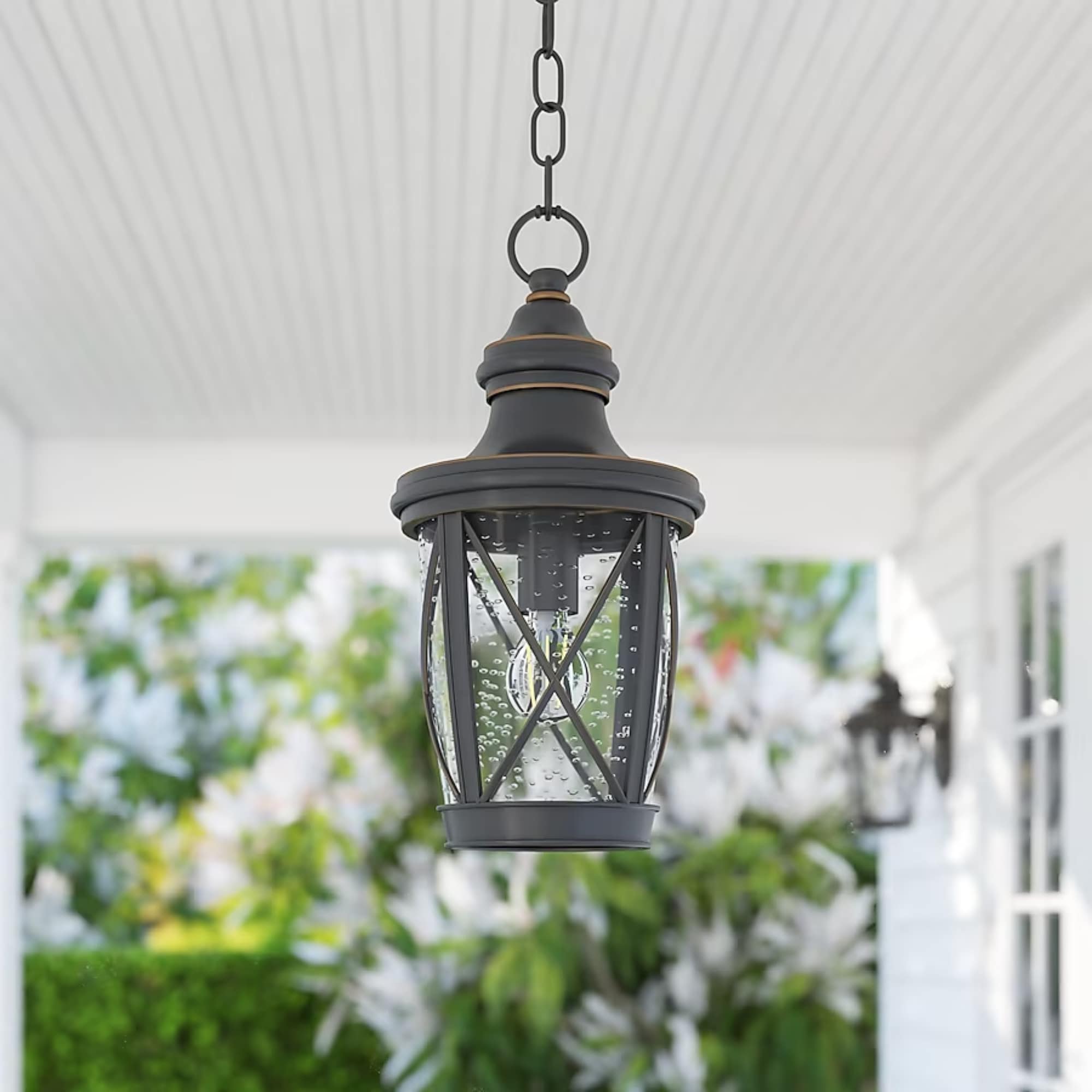 Allen + Roth Hanging Lantern shops Antique Bronze Finish, Ivory Glass - New Old Stock