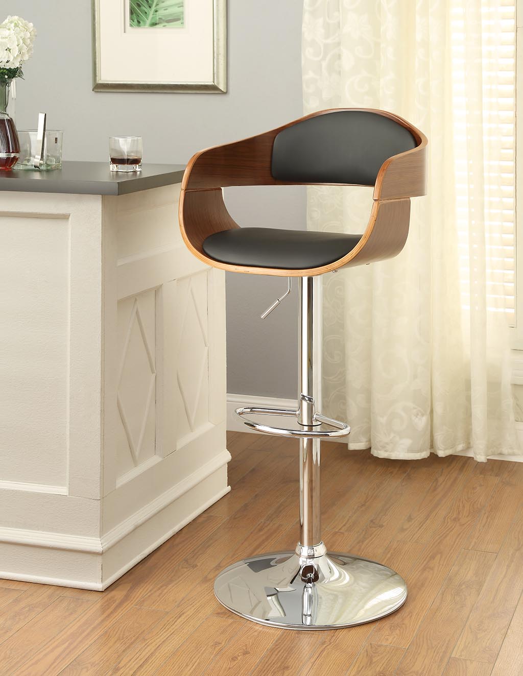 Furniture of America IDF-BR6236 Bexar Multicolored 24.75-in H Adjustable height Upholstered Swivel Metal Bar Stool with Arms