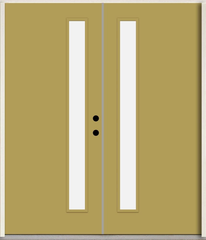 RELIABILT LO1065158 Spotlights 72-in x 80-in x Fiberglass 1/4 lite Left-hand inswing Meadowlark Paint Painted Prehung Double Front Door Insulating core