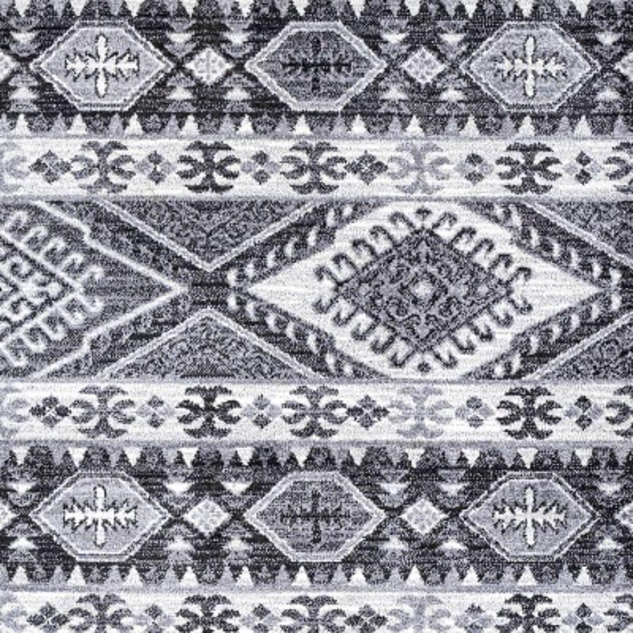Charcoal and Ivory Distressed Geometric Synthetic Area Rug