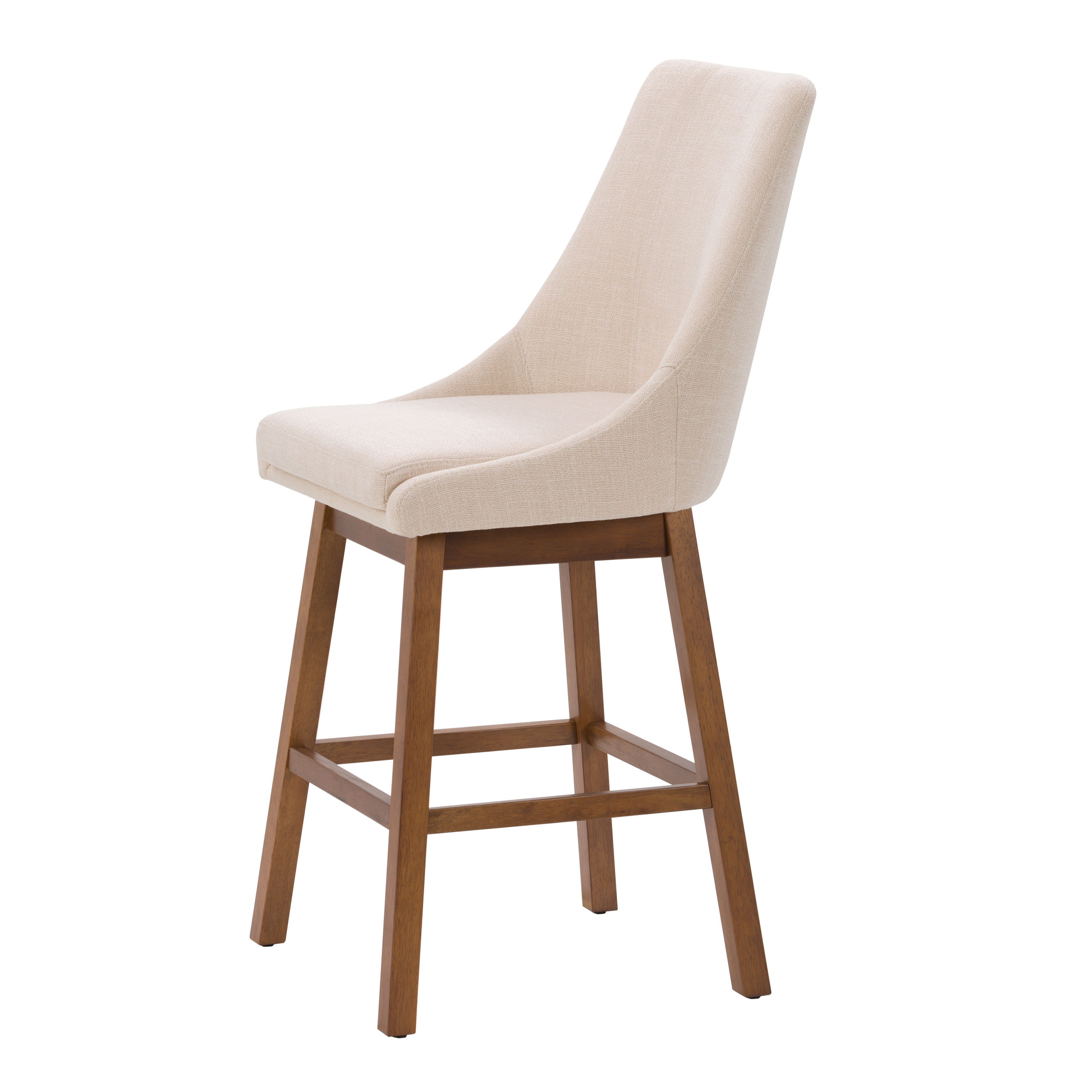 Beige Fabric Upholstered High Back Bar Stools - Set of 2