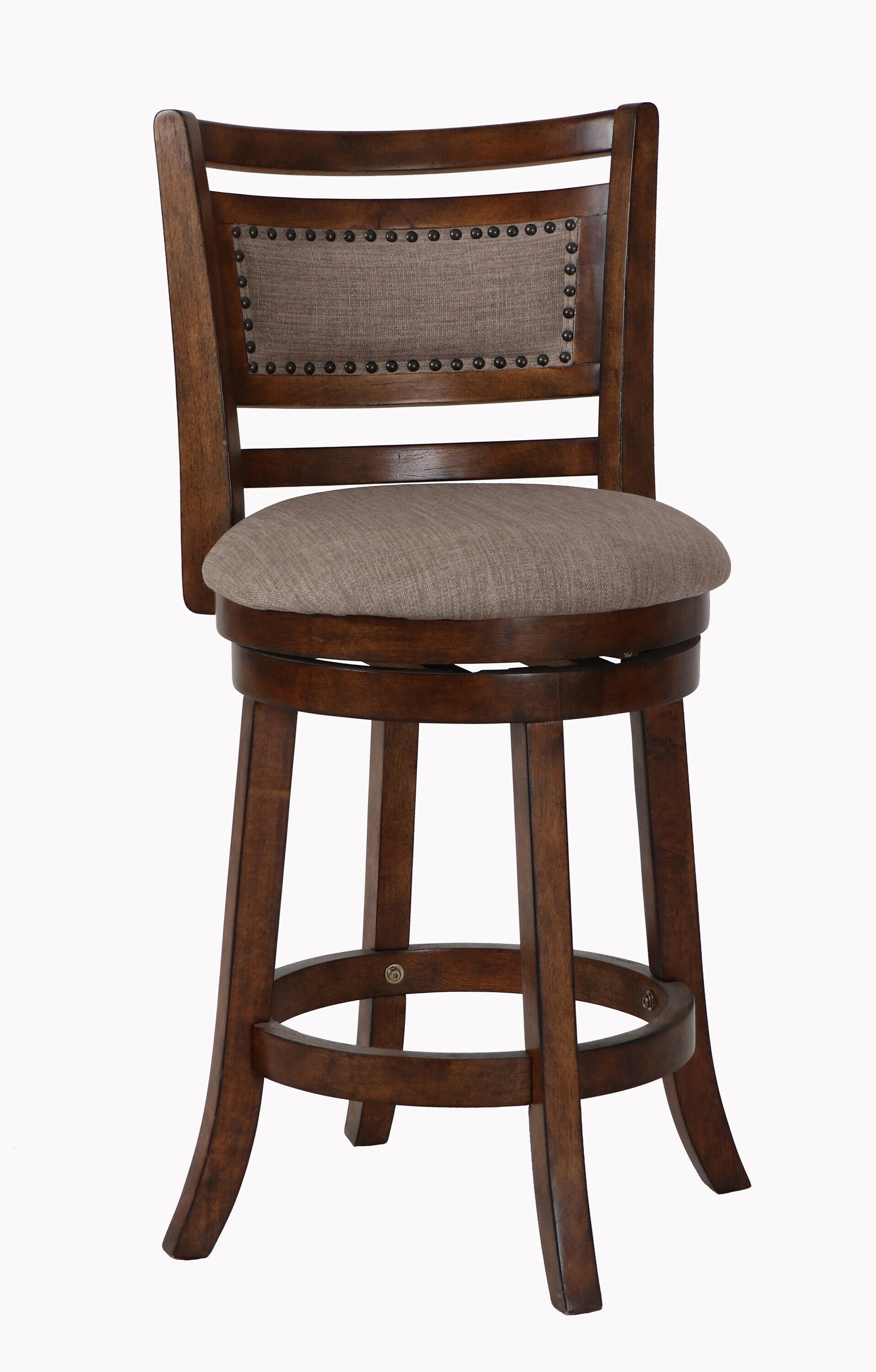 Aberdeen Dark Brown Wood Swivel Bar Stool with Fabric Seat