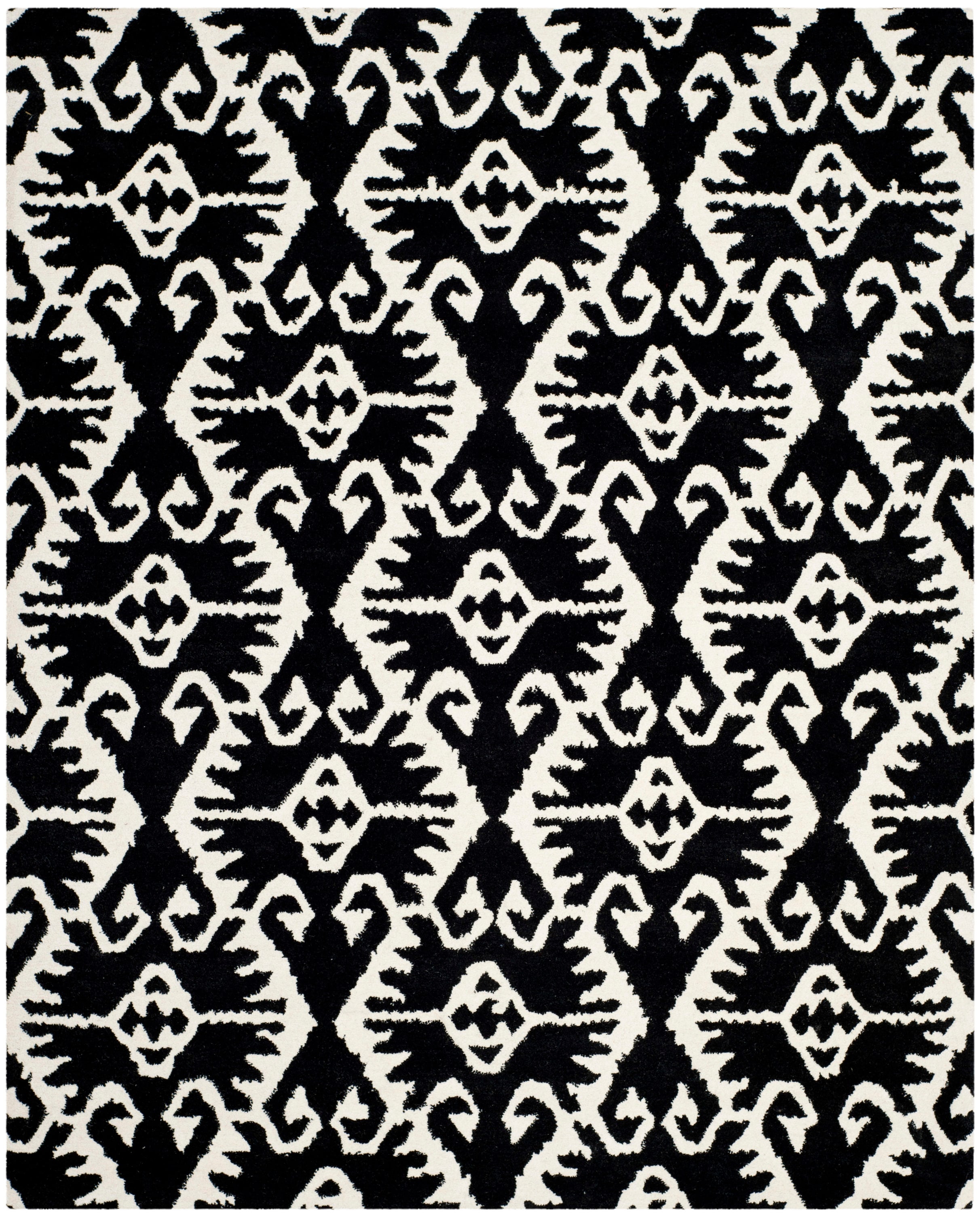 Safavieh WYD323D-8 Wyndham Ince 8 x 10 (ft) Tufted Wool Black/Ivory Rectangular Indoor Ikat Bohemian/Eclectic Area rug