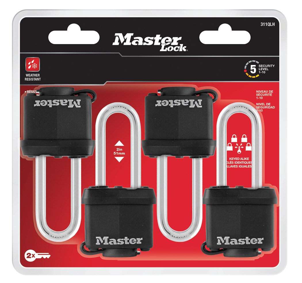 Master Lock 311QLHHC Outdoor Keyed Padlock, 2-in Wide x 2-in Shackle Keyed Alike (4-Pack)