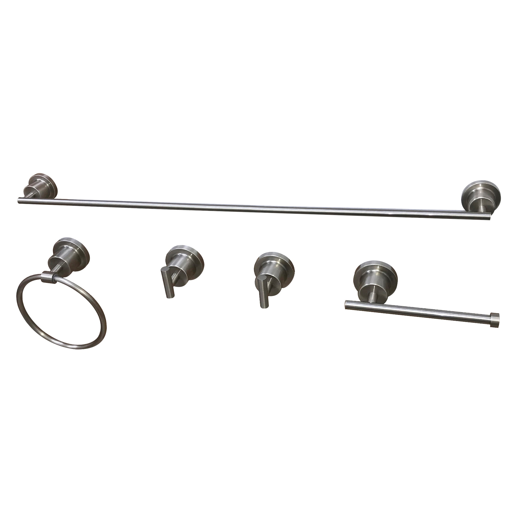 Kingston Brass WLBAH82134478SN 5 -Piece Concord Brushed Nickel Decorative Bathroom Hardware Set Towel Bar, Toilet Paper Holder, Towel Ring ,Robe Hook Included