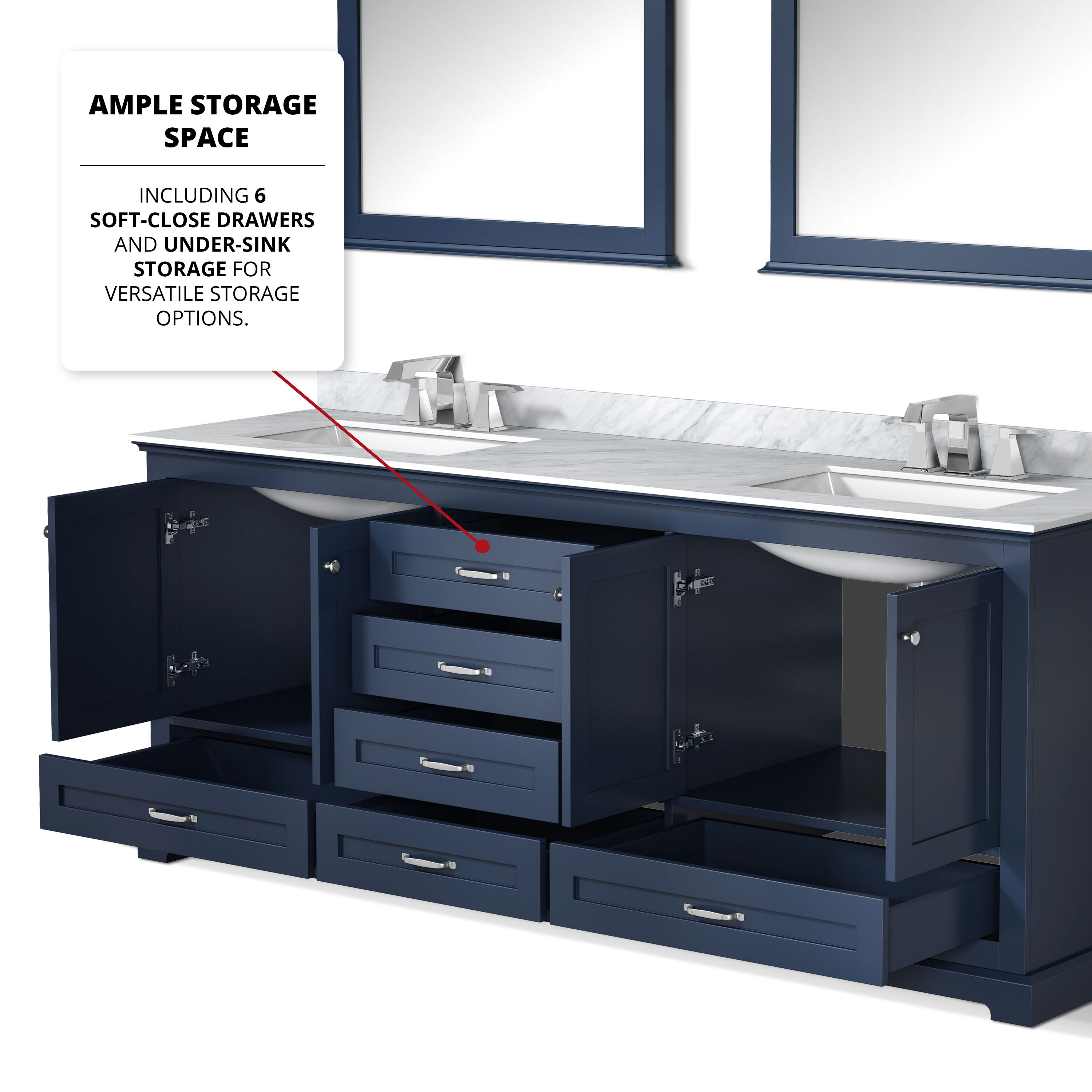 Lexora Dukes 80-in Navy Blue Undermount Double Sink Bathroom Vanity with  White Carrara Marble Top (Mirror and Faucet Included) in the Bathroom  Vanities with Tops department at