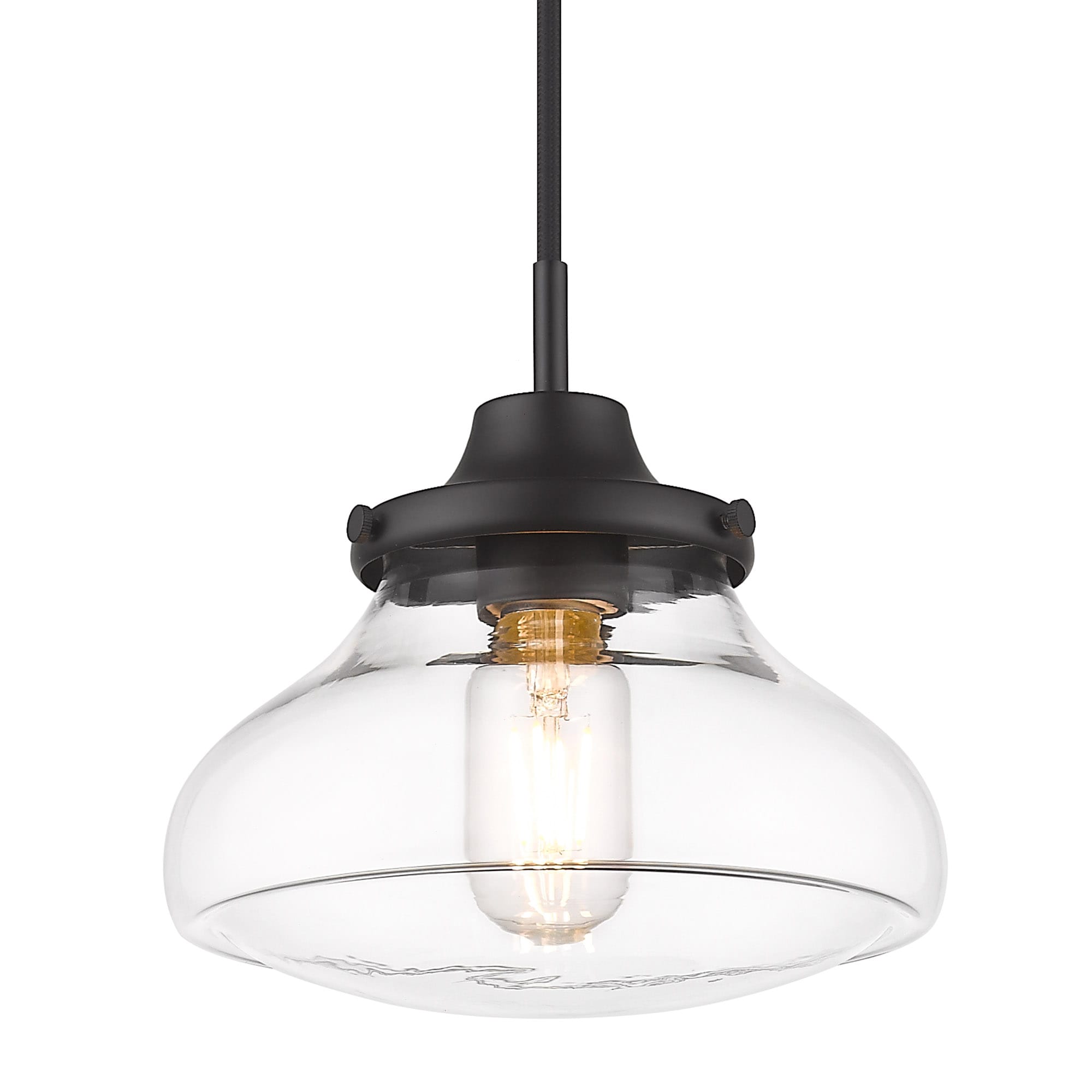 Golden Lighting 3419-S BLK-CLR Nash Matte black Vintage Clear glass Bowl Large Hanging Pendant light