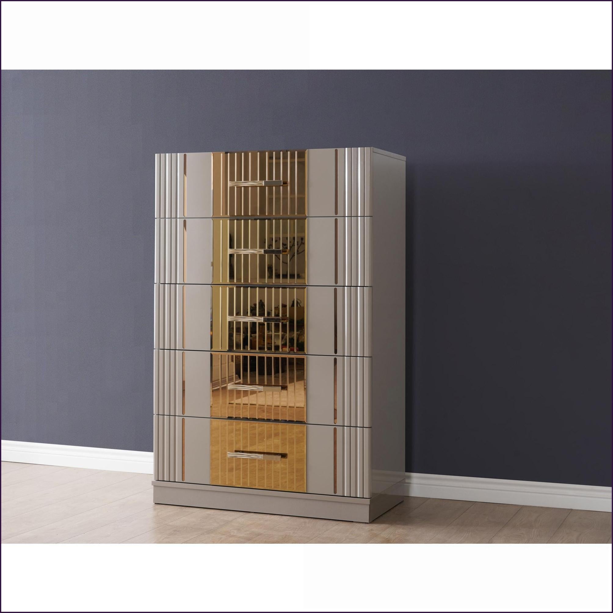 SunJet Chests Wardrobes Lorenzo Modern 5Drawer Chest Wood Gray Gray Wood