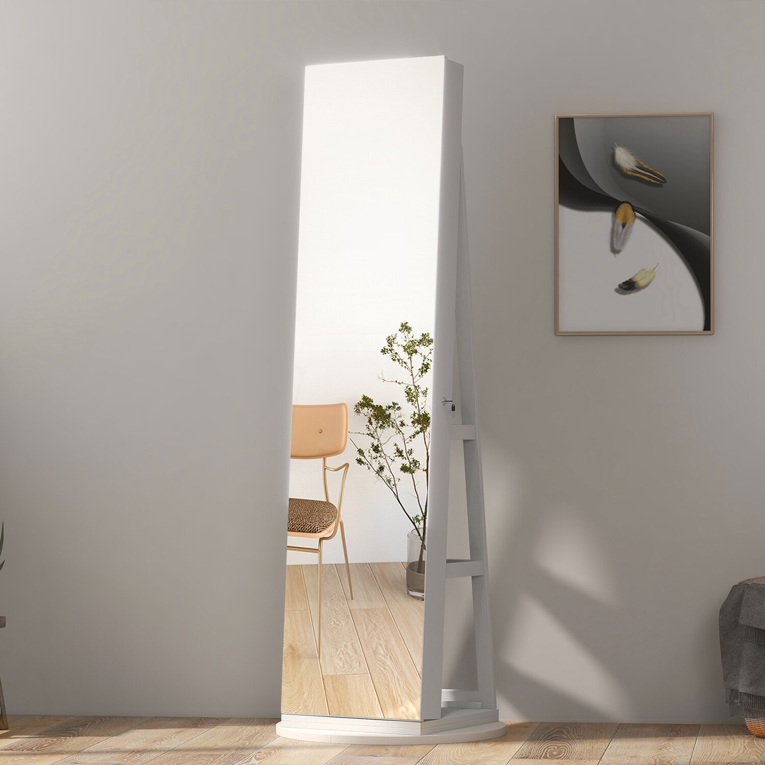 Furniwell Jewelry Storage Mirror Cabinet White Jewelry