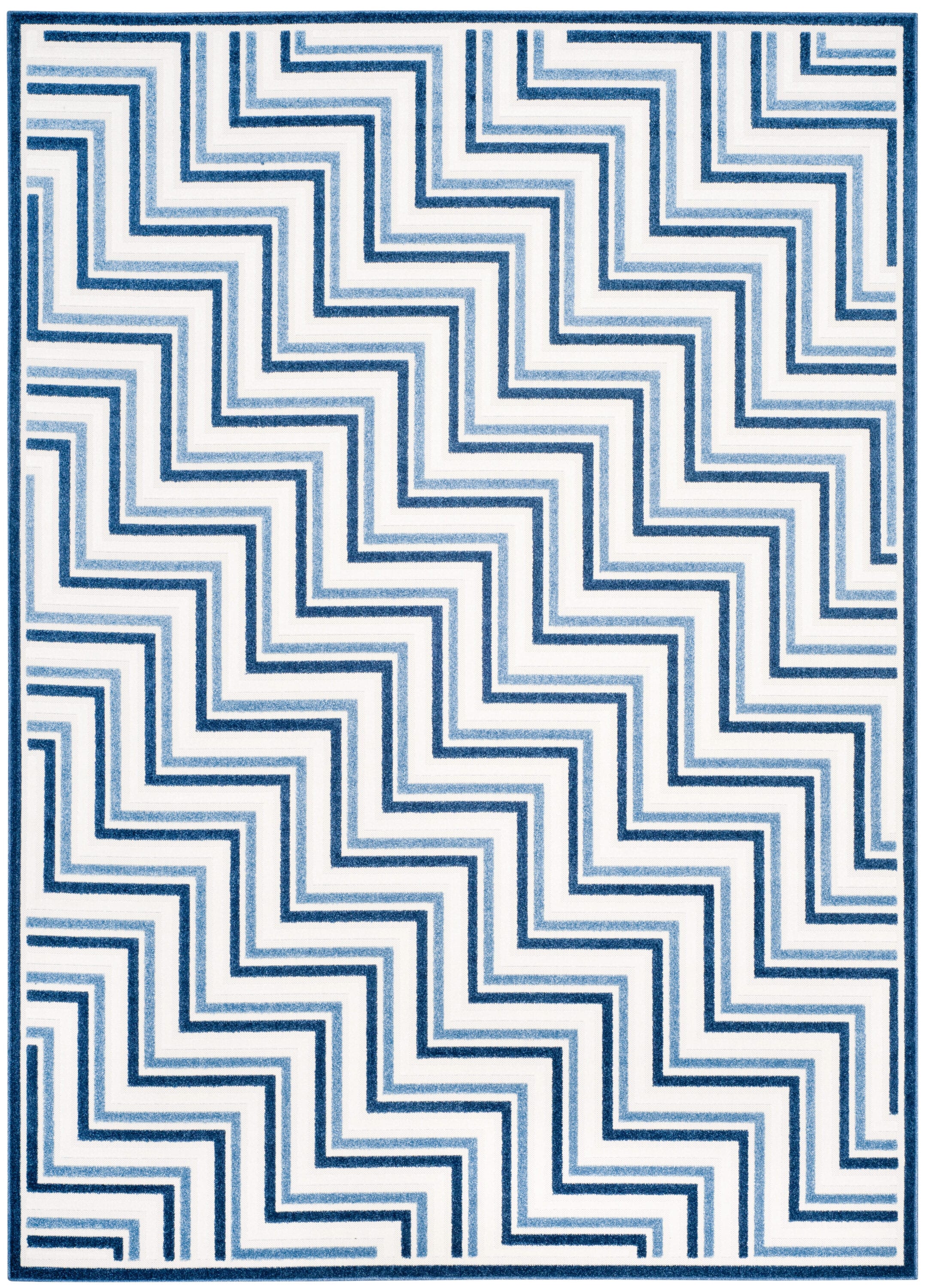 Blue and Cream Geometric Indoor/Outdoor Area Rug, 8' x 11'2"