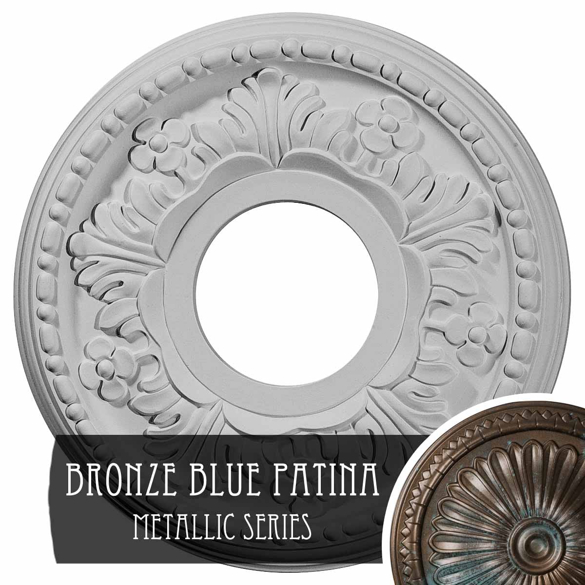Ekena Millwork CM11HEBBS Helene 11.875-in W x 11.875-in L Painted Bronze Blue Patina Polyurethane Whole Ceiling Medallion
