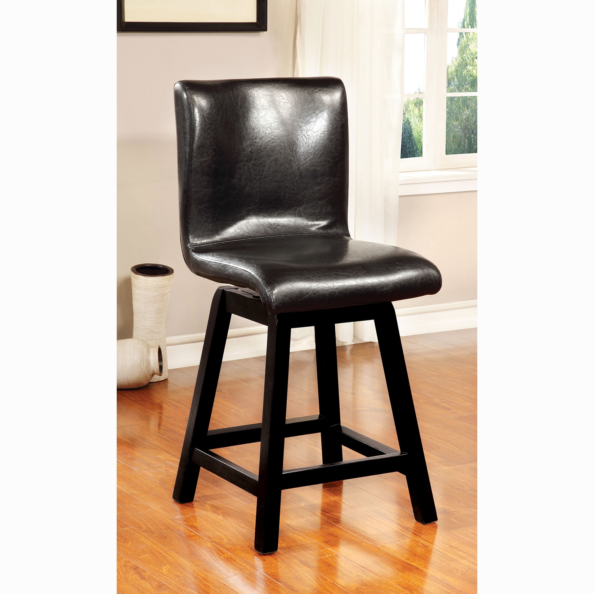 Furniture of America Black 24.5-in H Tall Upholstered Swivel Wood Bar Stool 2 -Pack