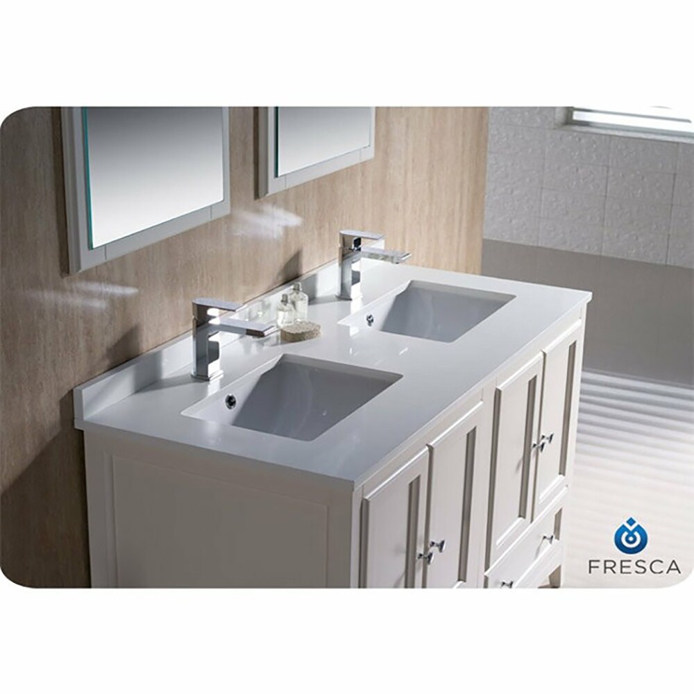 Antique White 48" Double Sink Freestanding Vanity with Quartz Top