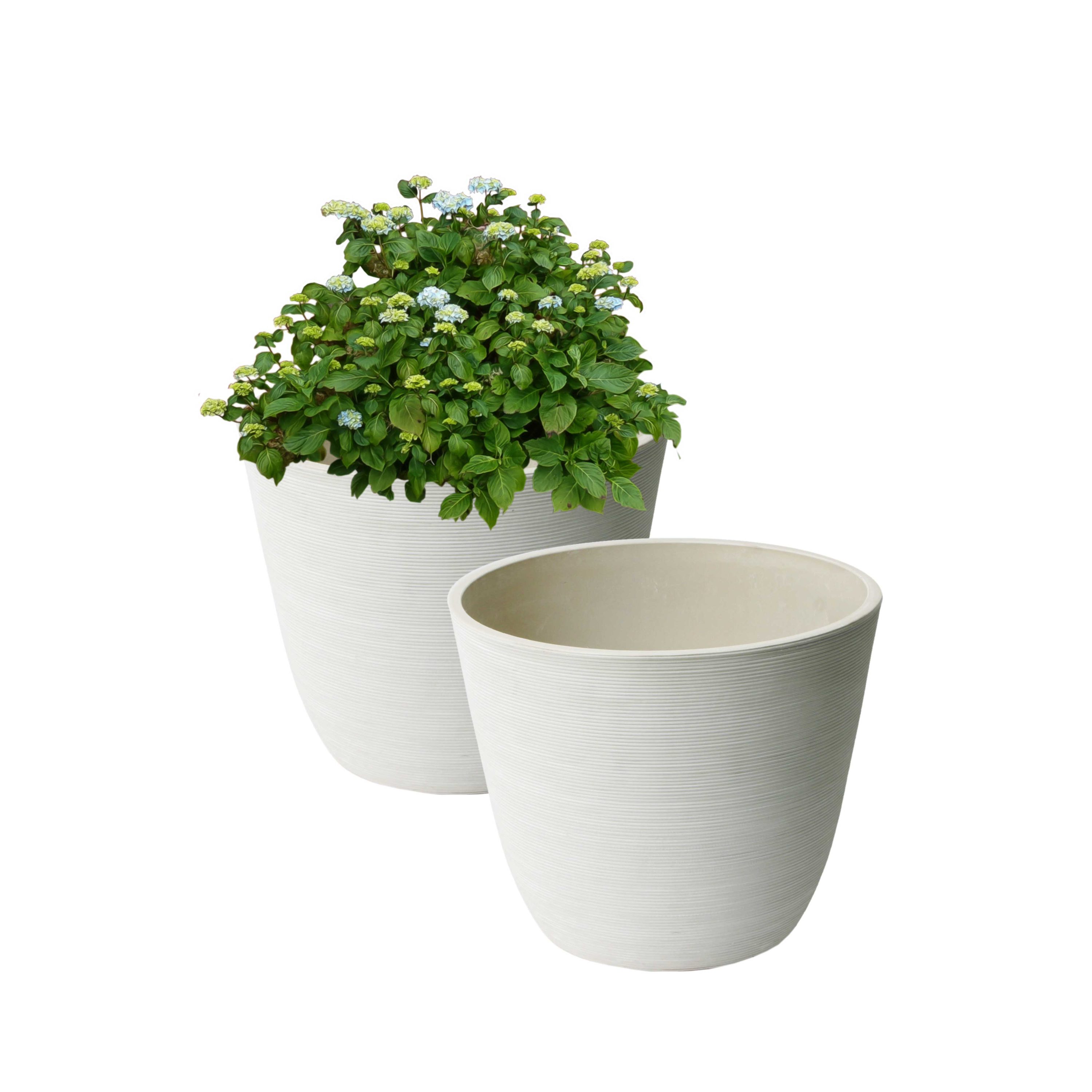 Algreen Products 23436 2 -Pack Round 11.0-Inches W Medium White Mixed/Composite Indoor/Outdoor Planter with Drainage Holes
