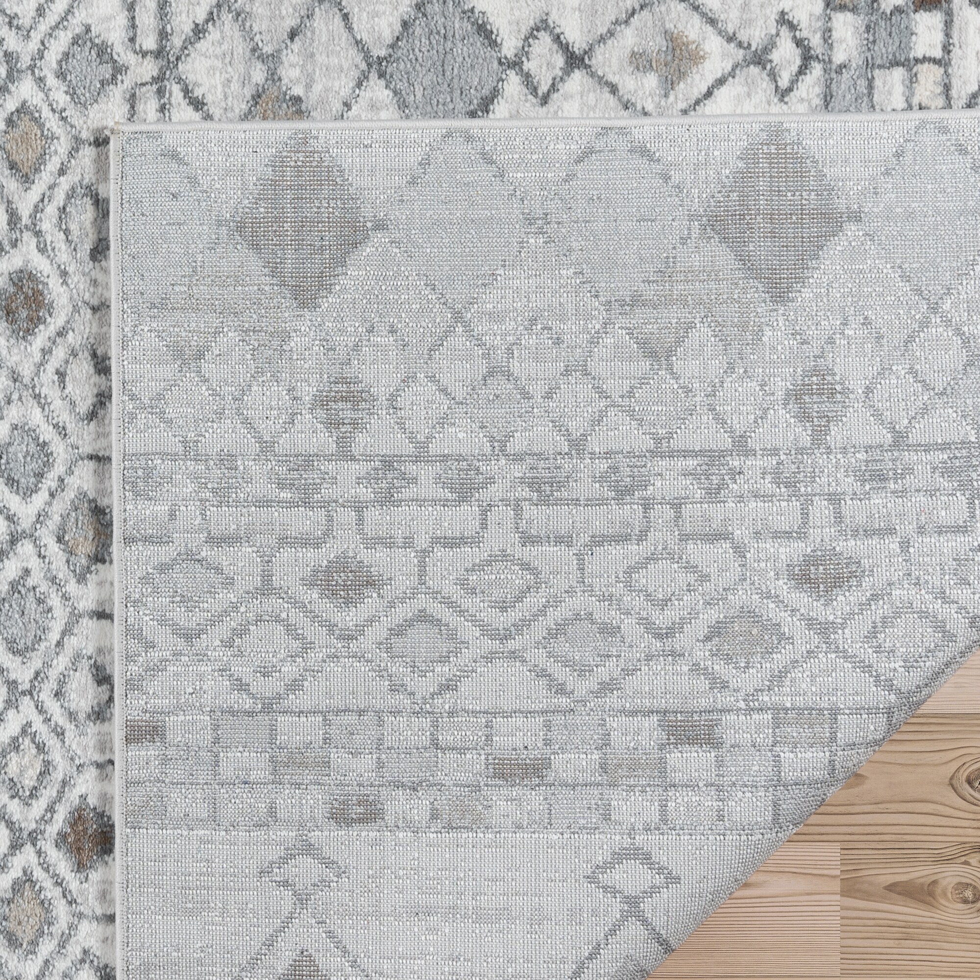 Gray and Beige Geometric Moroccan Polypropylene Area Rug 9' x 12'