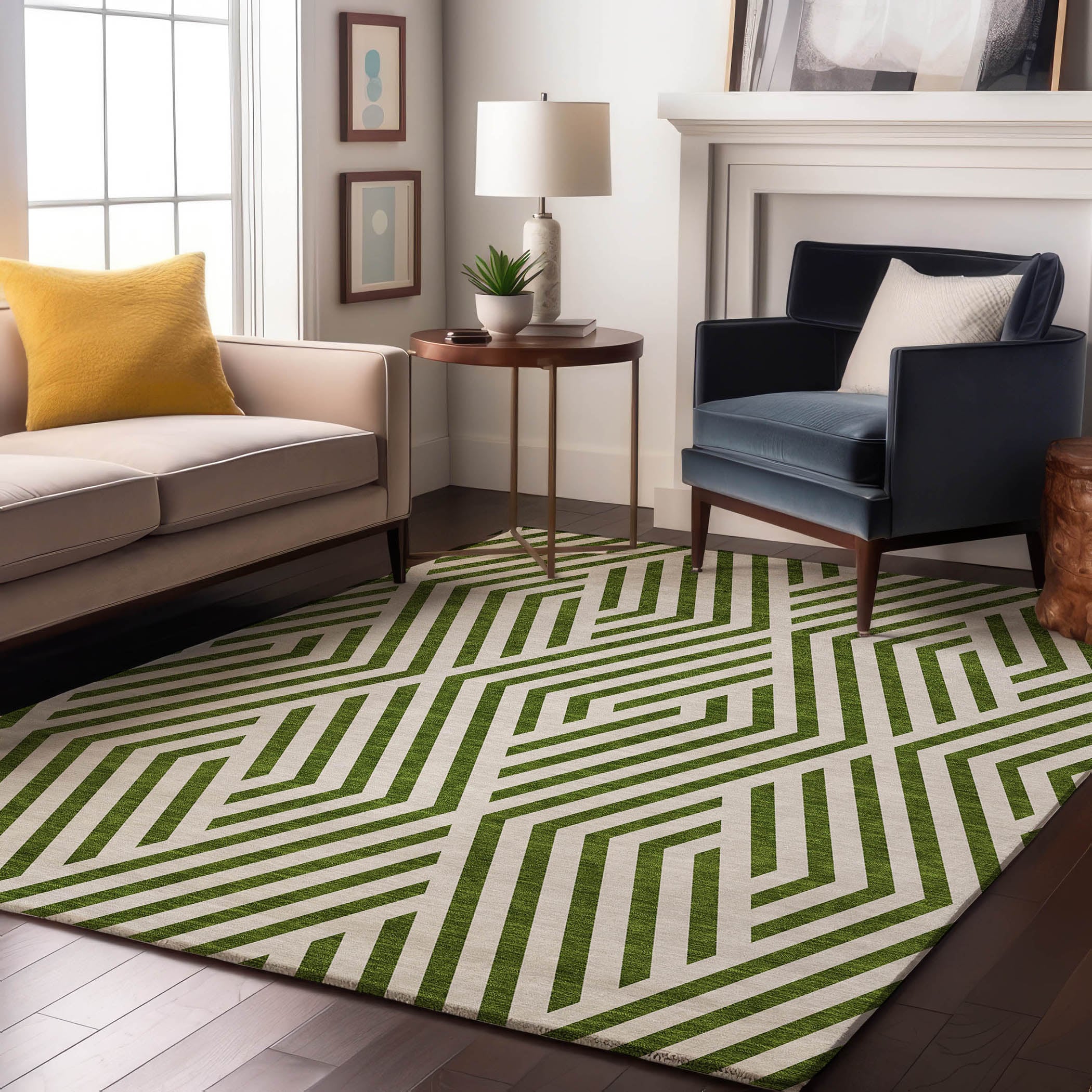 Addison Rugs AMF564DN5X8 Mayfield AMF564DN 5 x 7 (ft) Loomed Polyester Denim Rectangular Indoor Geometric Machine washable Area rug