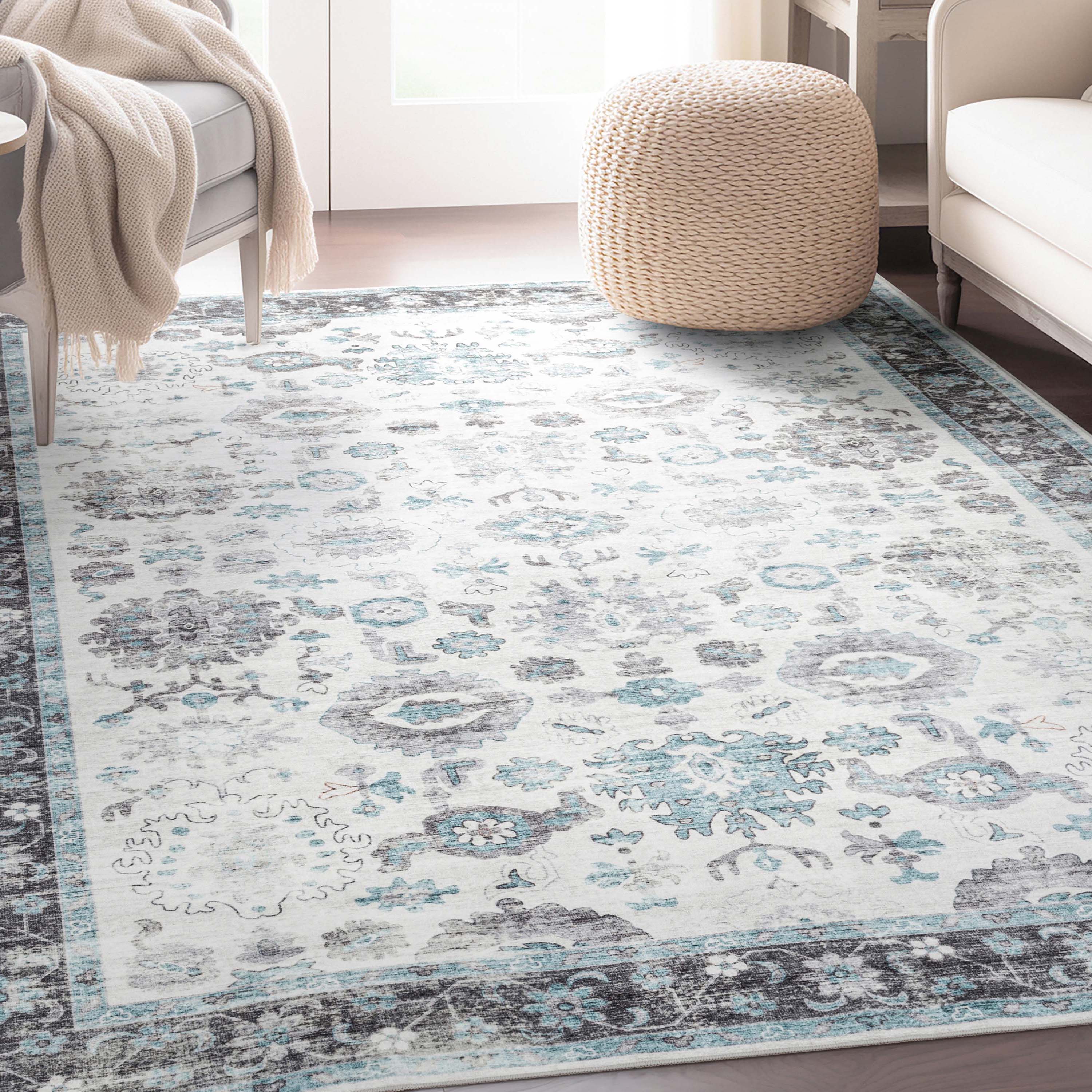 Well Woven EBP-32-7 Elle Basics 8 x 10 (ft) Flatweave Polyester Ivory Rectangular Indoor Floral/Botanical Oriental Area rug
