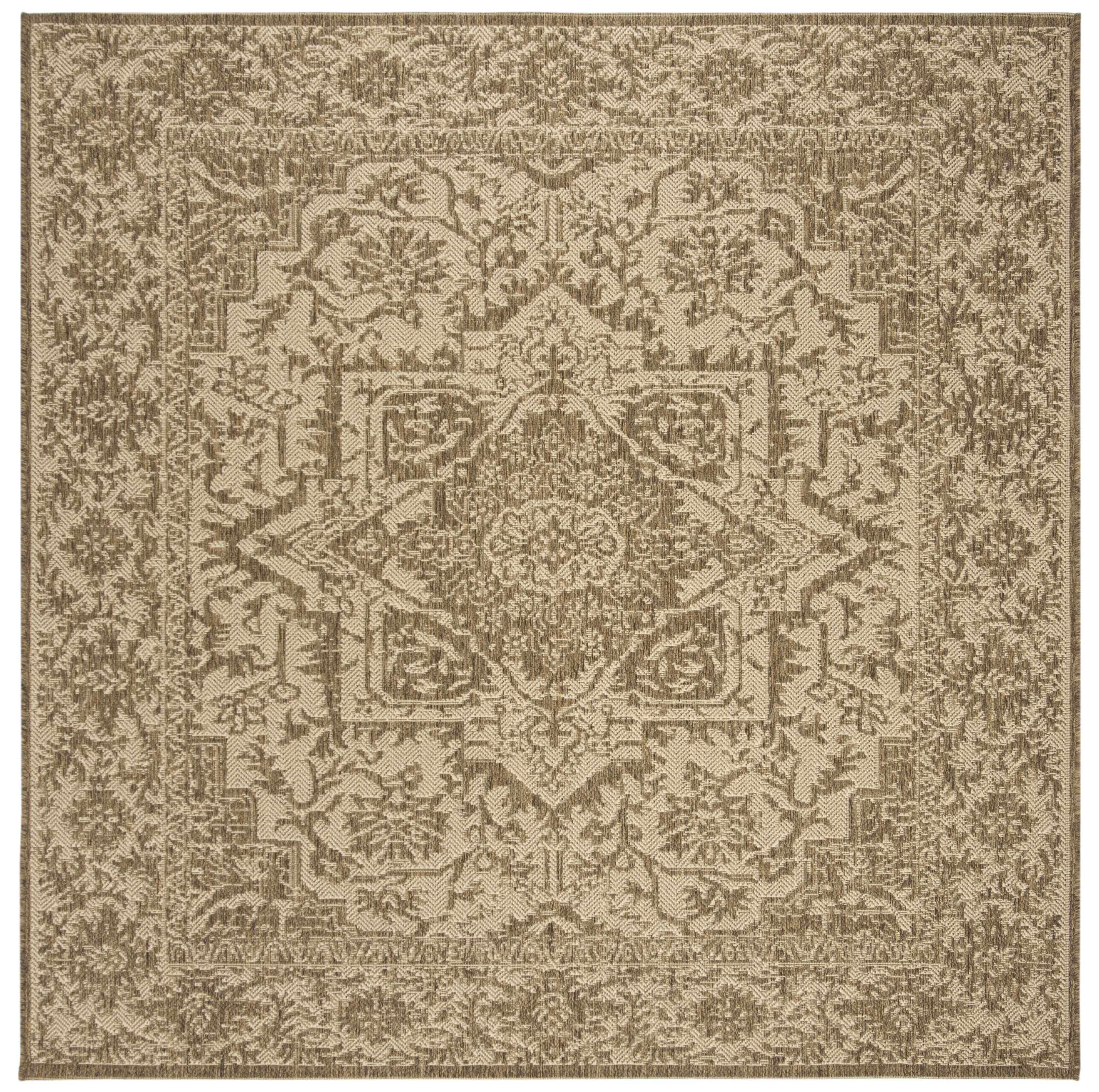 Safavieh BHS139C-6SQ Beach House Tressie 7 x 7 (ft) Loomed Polypropylene Cream/Beige Square Indoor/Outdoor Floral/Botanical Bohemian/Eclectic Area rug