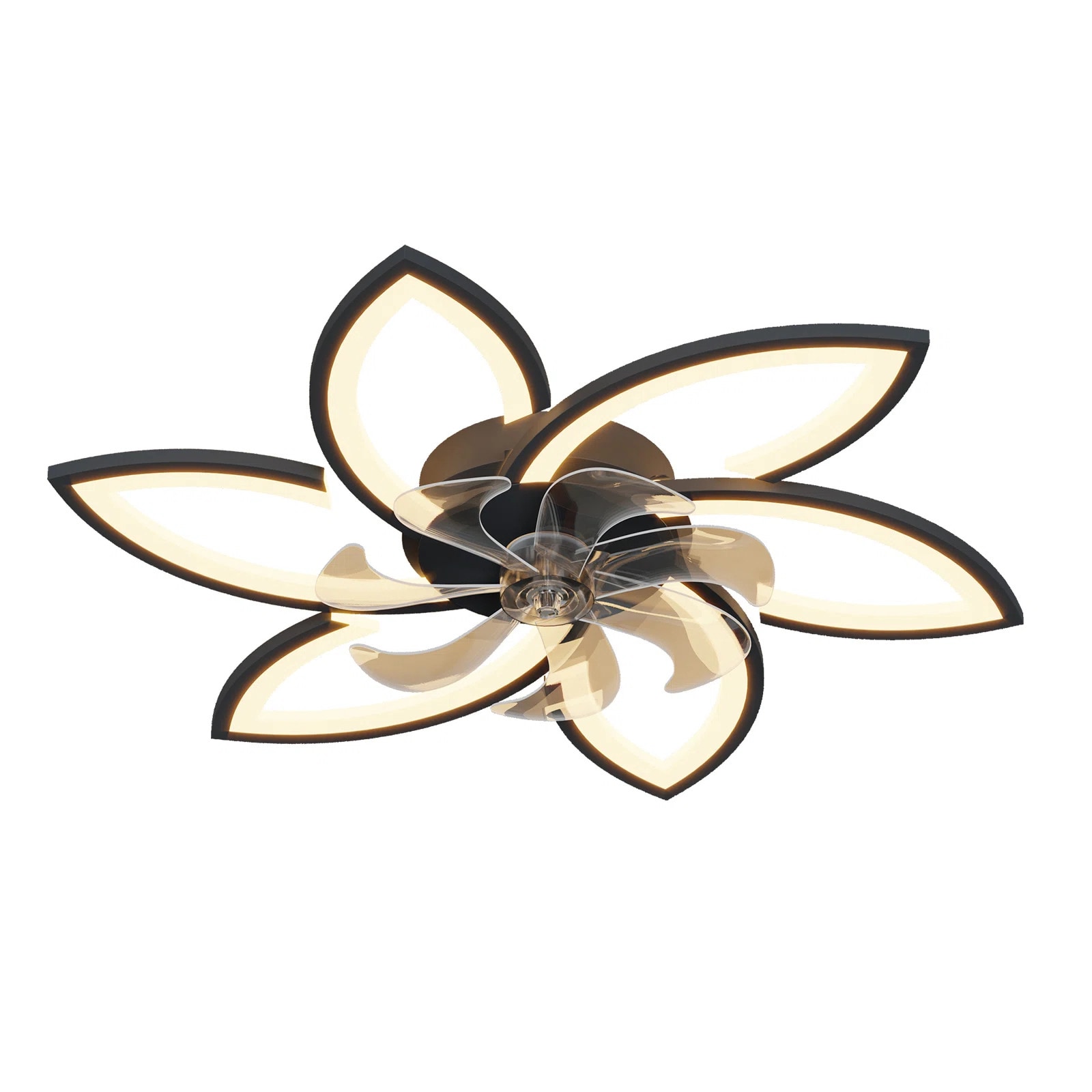 Yardreeze GHHCF0286BK0407 30.7-in Color-Changing Integrated LED Flush Mount Black with ABS Blades Fandelier Ceiling Fan With Light - Remote Included ( 7 -Blade )