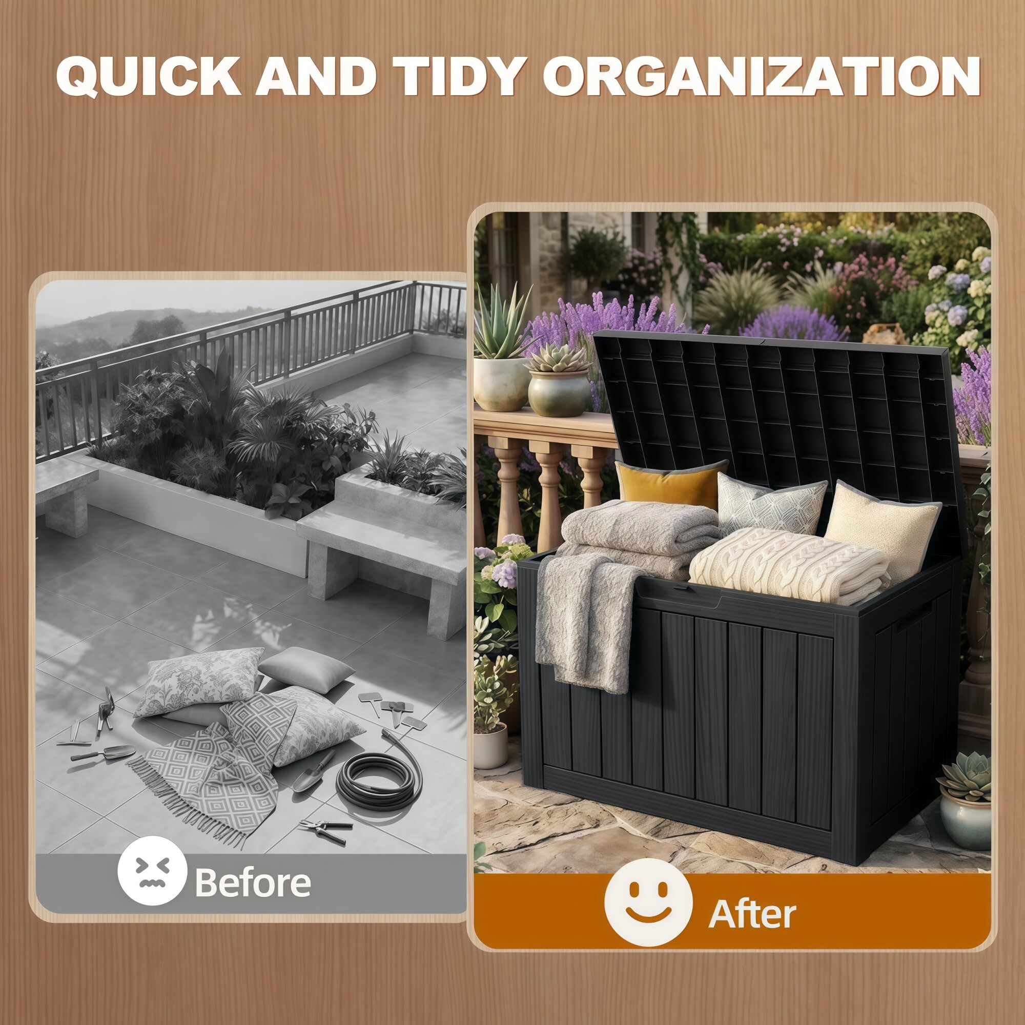Numhew 46.8in W 21.3in H 55-Gallon Lockable Black Resin Deck Box in the ...