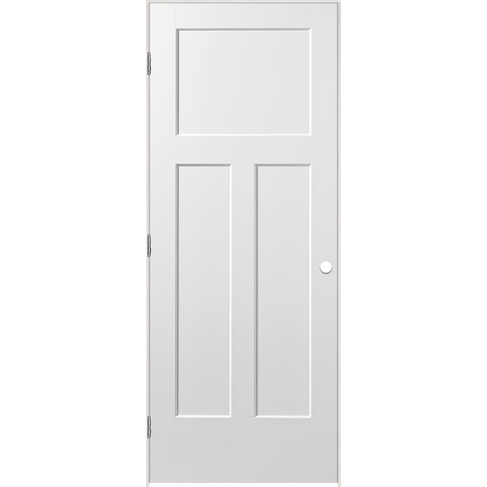 Masonite 1164097 32-in x 80-in Primed White Solid core 3-panel craftsman Right hand Smooth Primed Molded composite Flat Jamb Single Prehung Interior Door