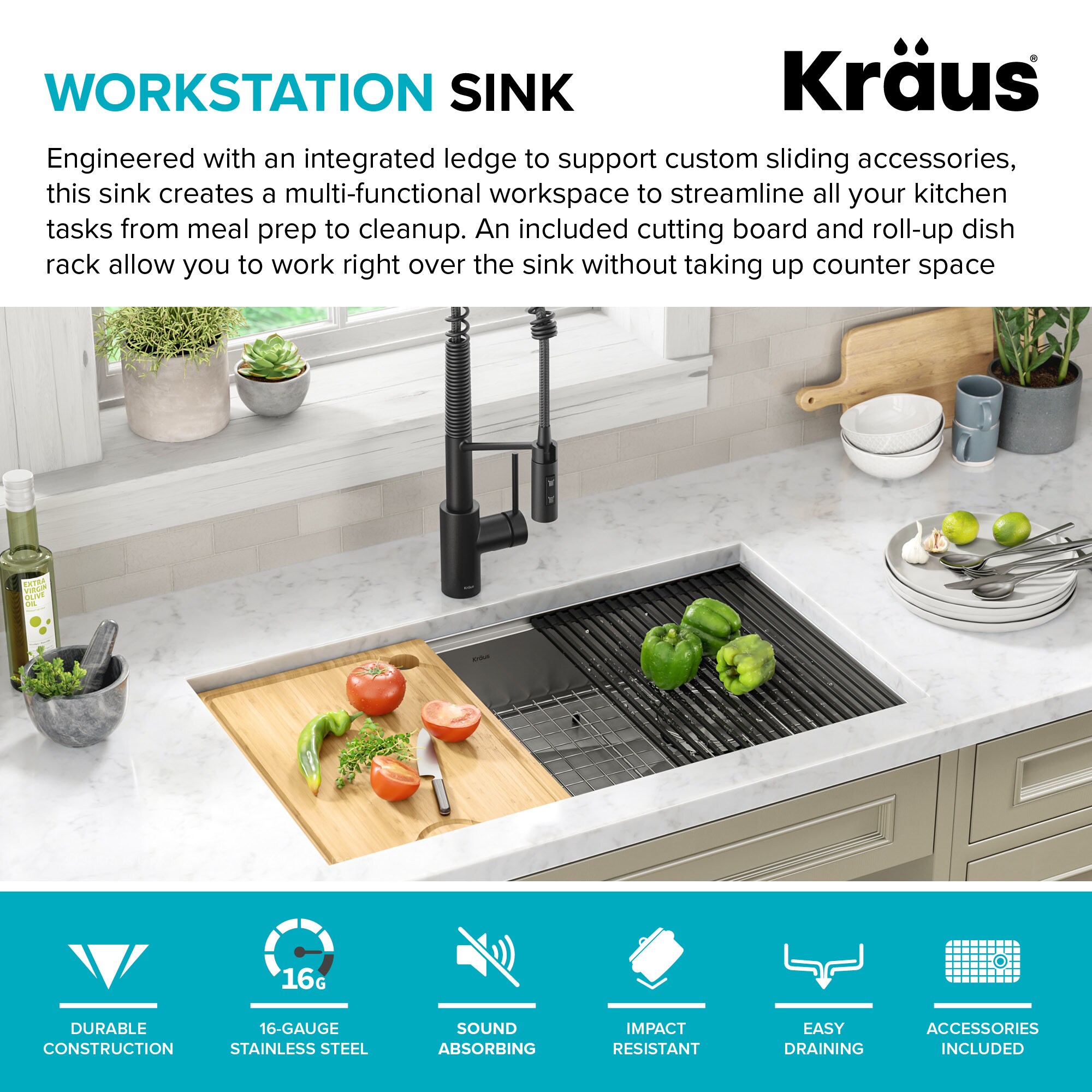 Kraus Kore Workstation Undermount 32-in x 19-in Stainless Steel Single ...