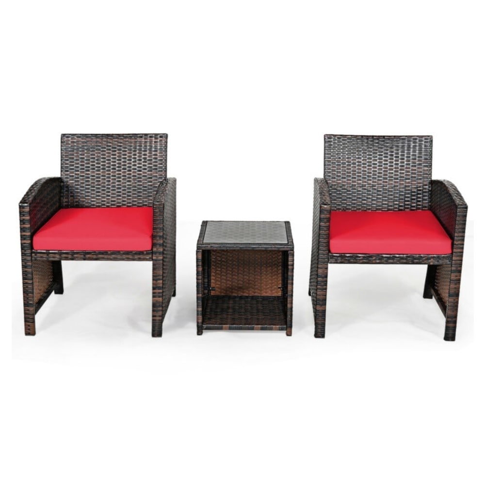 Clihome Outdoor Furnitures 3Piece Rattan Patio Conversation Set with