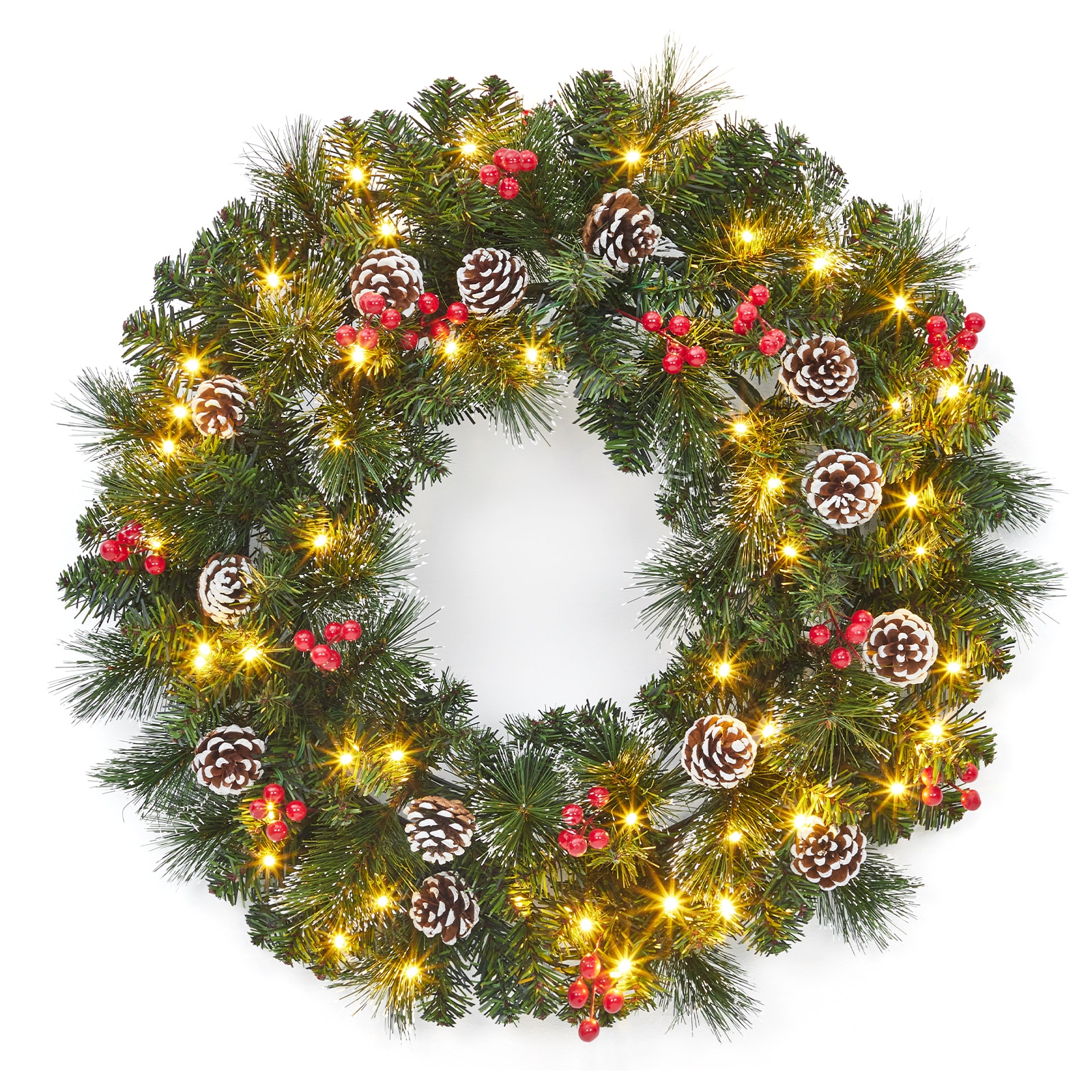 Garvee 24 Inch Prelit Christmas Wreath for Front Door with LED Lights ...