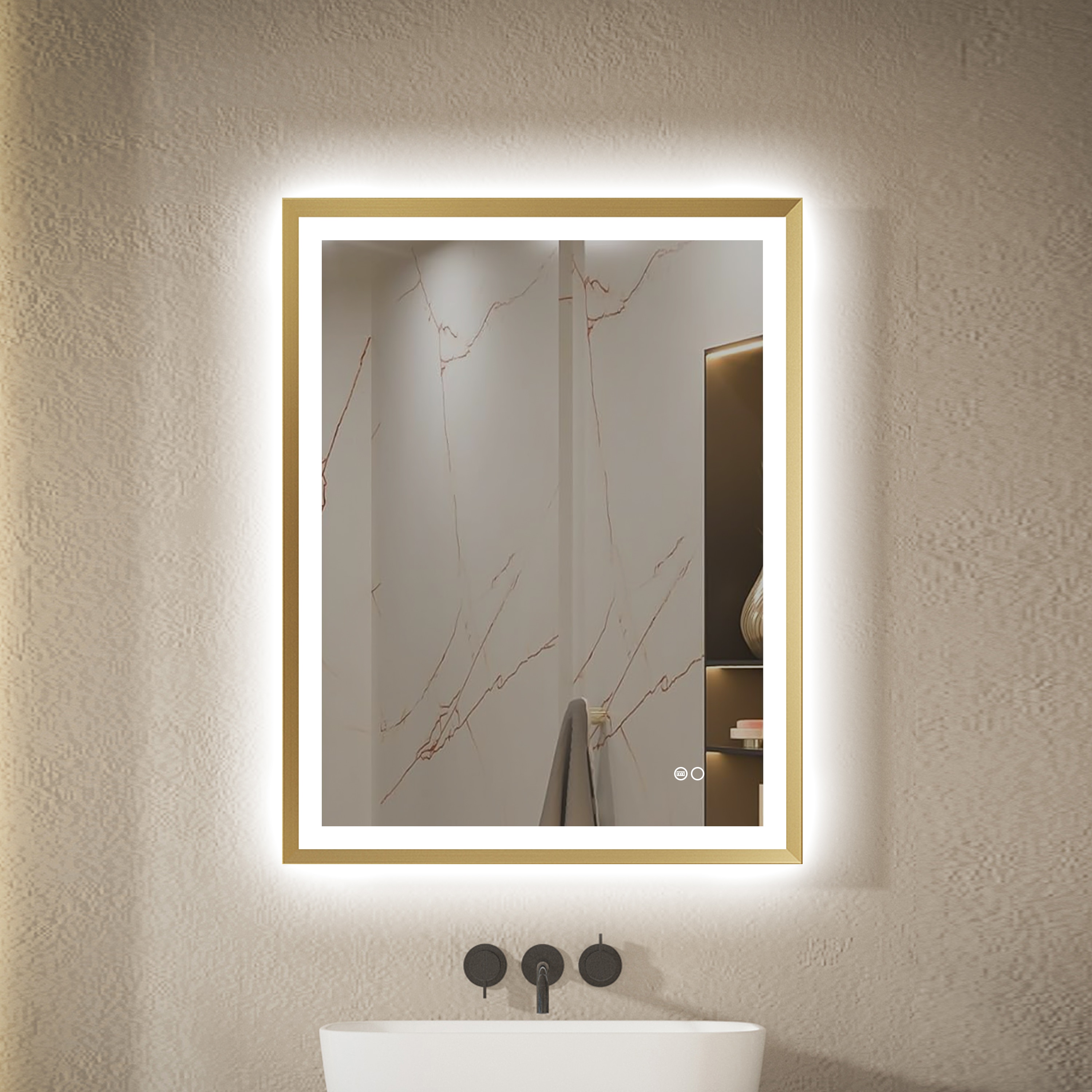 Forclover MRE-6F2836GD 28-Inches x 36-Inches Beveled Rectangle Dimmable LED Lighted Fog Free Bathroom Vanity Mirror ( Gold )