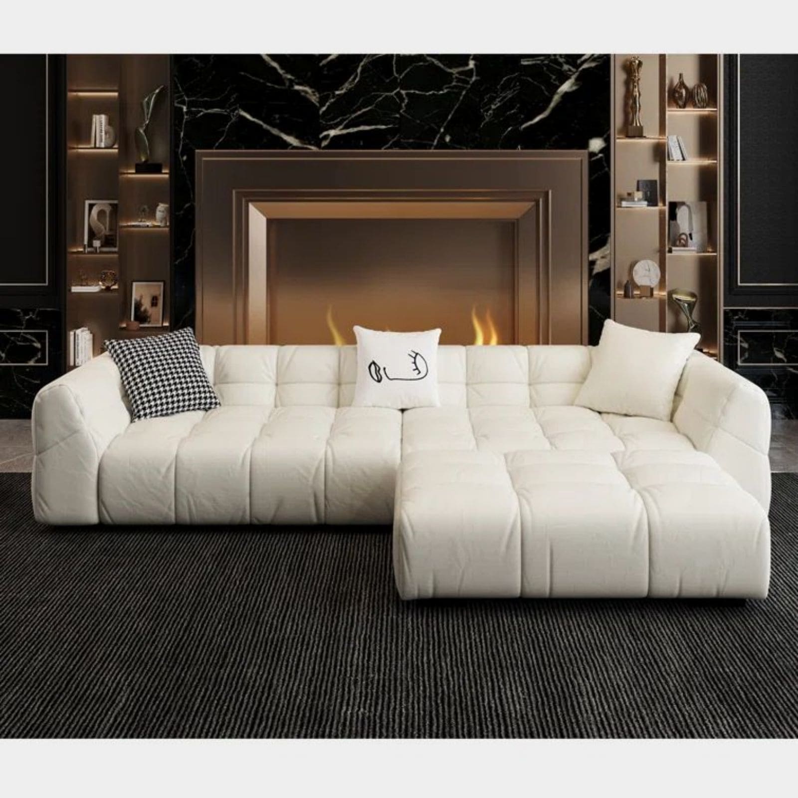 Oizaye DB-WW-S-2304BG Prashob 118.2-Inches Modern White 5 -seater Sofa