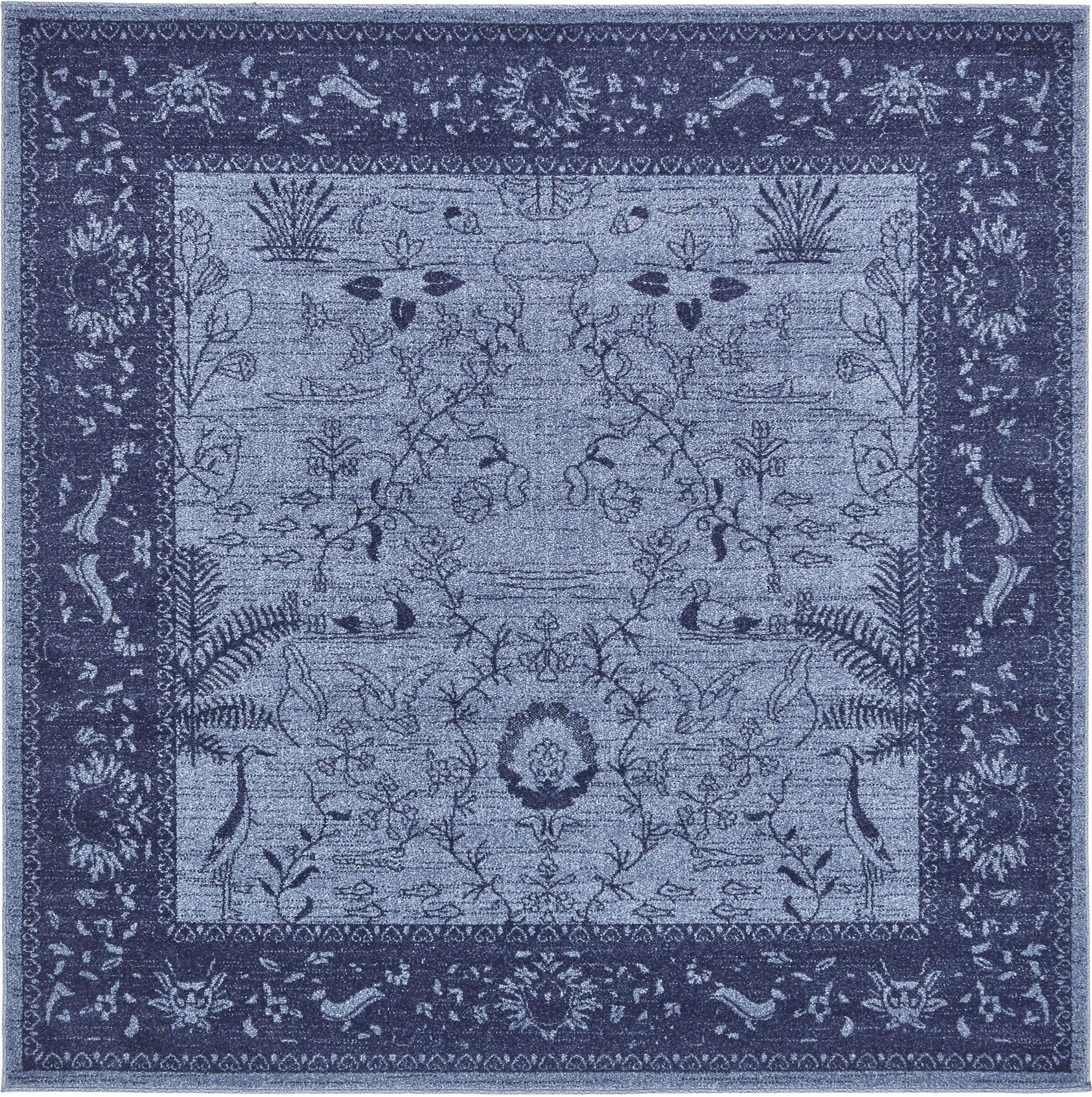 Unique Loom 3133374 Floral La Jolla 7 x 7 (ft) Loomed Polypropylene Blue/Navy Blue Square Indoor Floral/Botanical Area rug