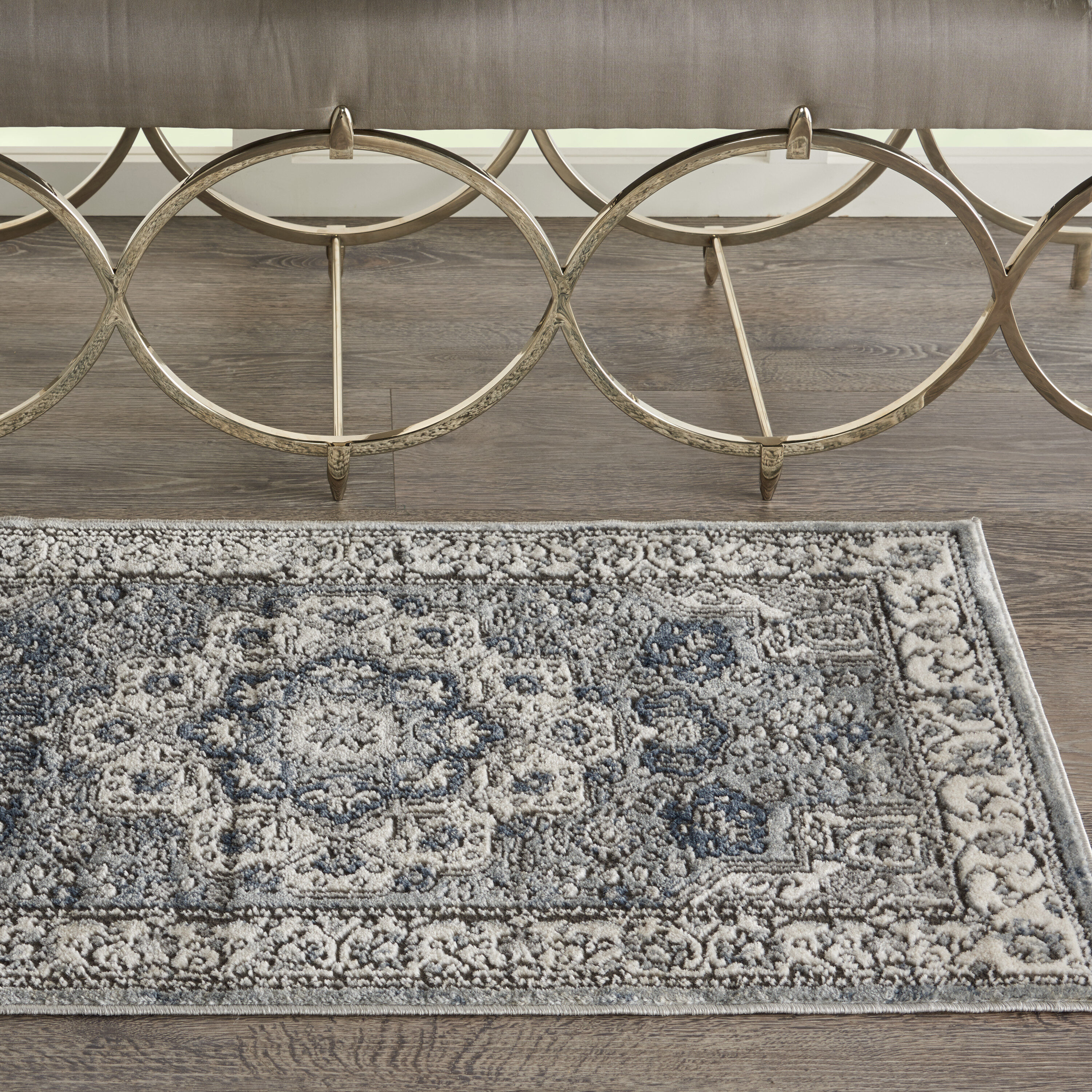 Nourison 099446749628 Concerto 2 x 4 (ft) Loomed Polypropylene Grey/Ivory Rectangular Indoor Floral/Botanical Area rug