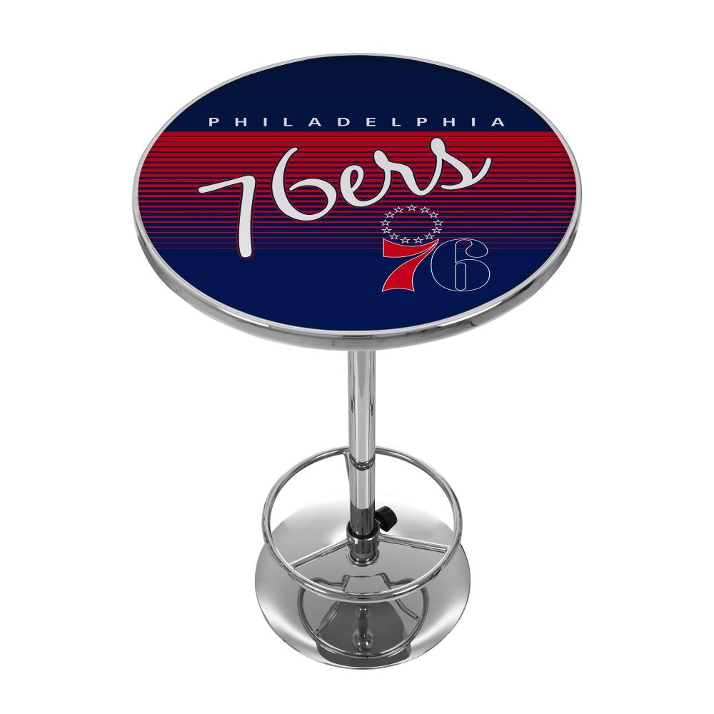 Trademark Gameroom NBA2000HC-P76 Philadelphia 76ers Pub Tables Chrome Round Traditional Bar Table, Composite with Metal Pedestal Base 27.375-in L x 42-in H