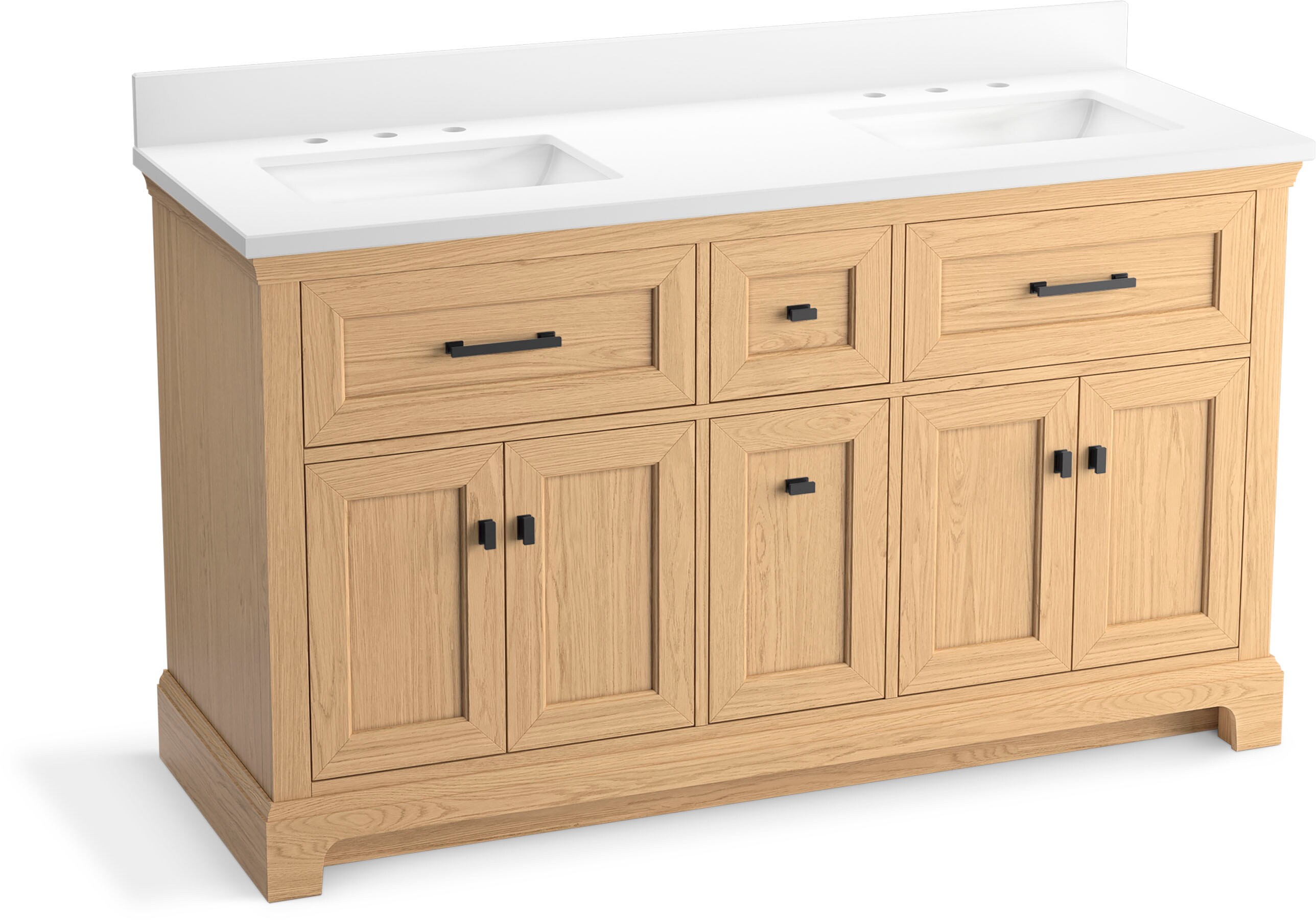 Charlemont 60" Light Oak Double Sink Vanity with Quartz Top