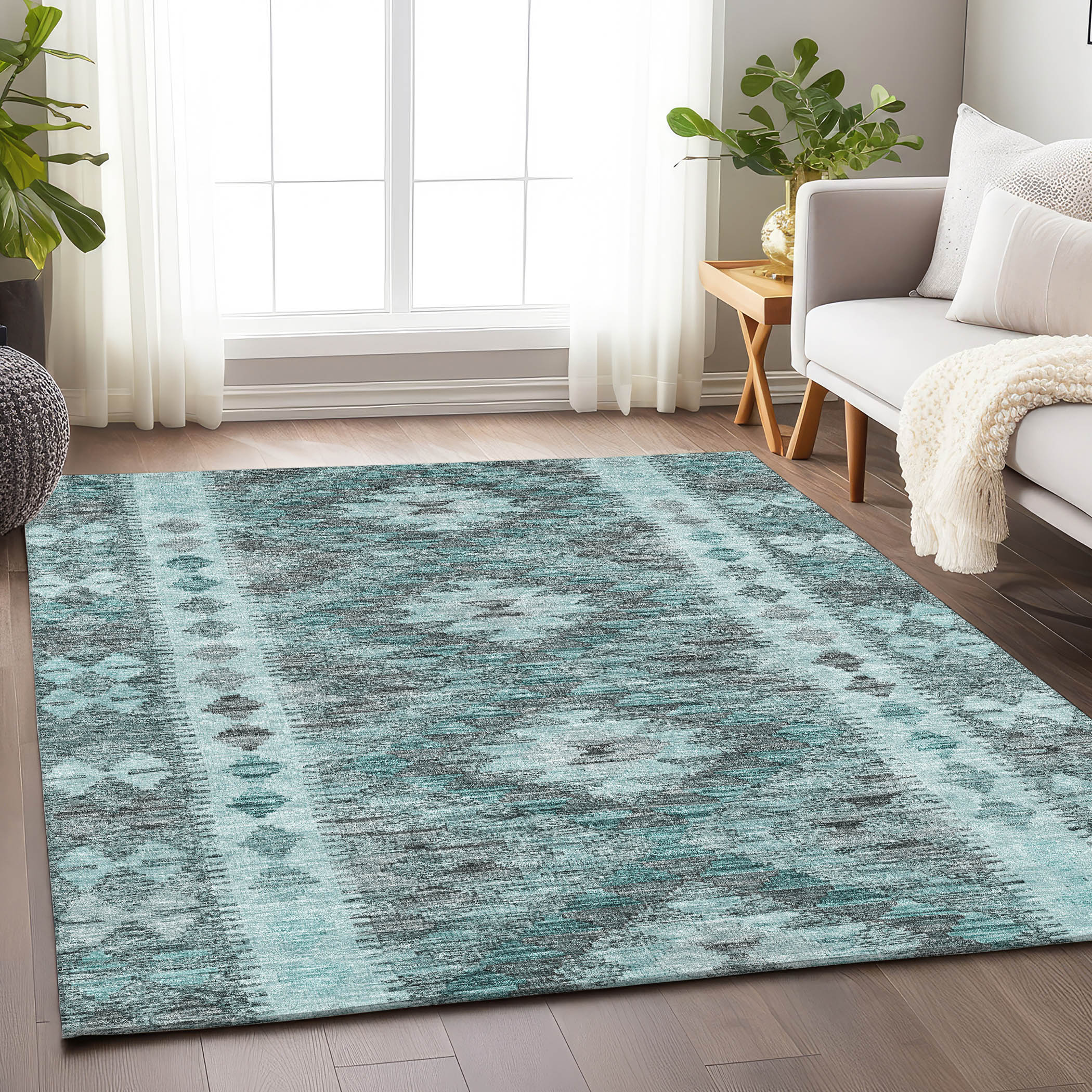 Addison Rugs ACN1226TE8X10 Chantille ACN1226TE 8 x 10 (ft) Polyester Teal Rectangular Indoor/Outdoor Geometric Machine washable Area rug