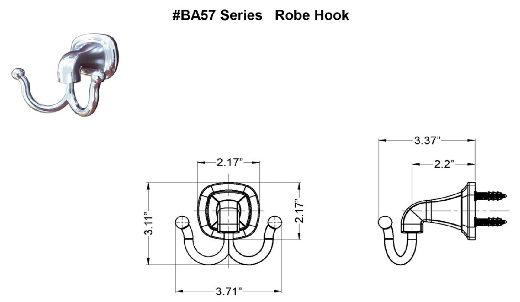 ARISTA BA5701-RHKDJ-CH Robe-Hooks - View #3