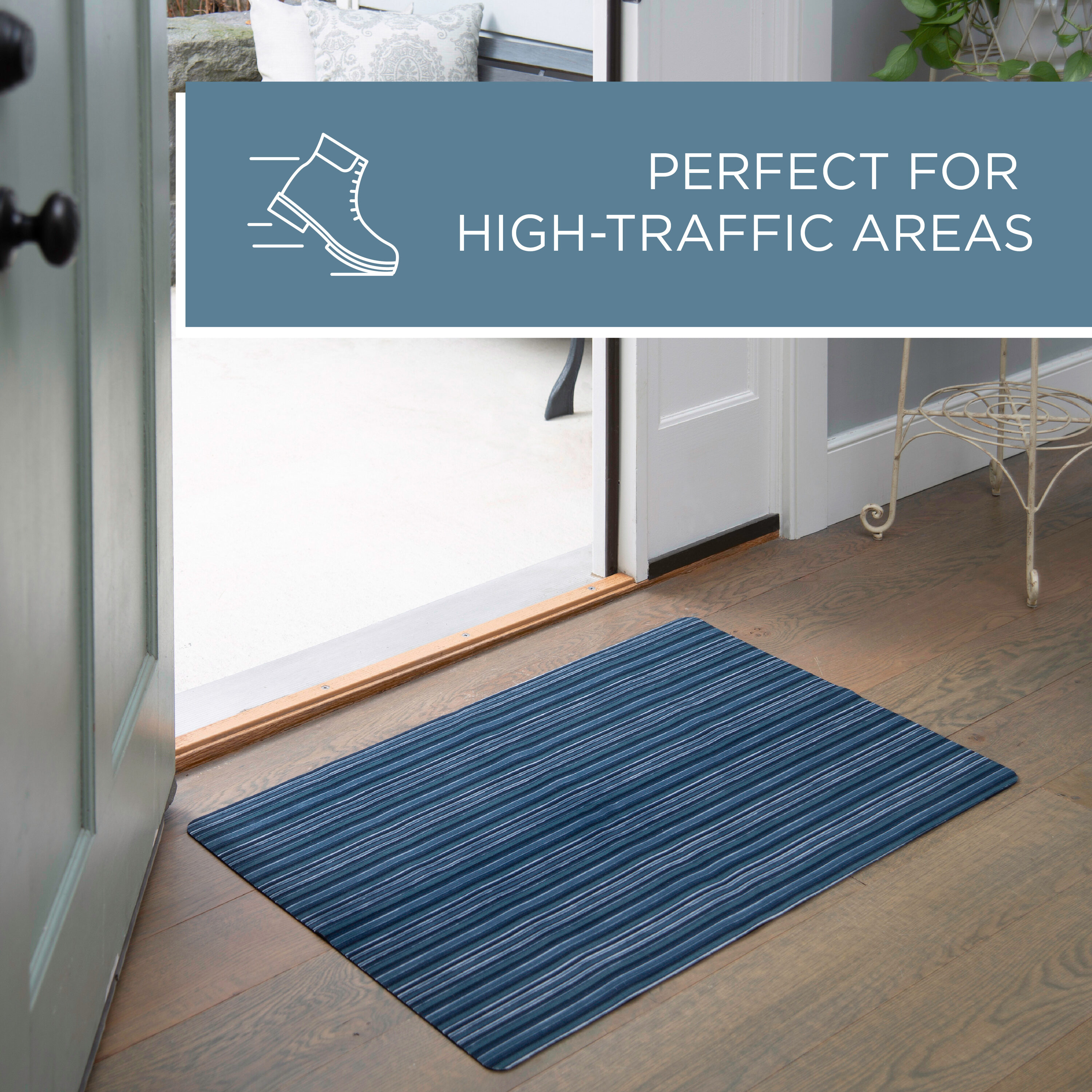 SoHome Blue Striped Low Profile Non-Slip Kitchen Mat