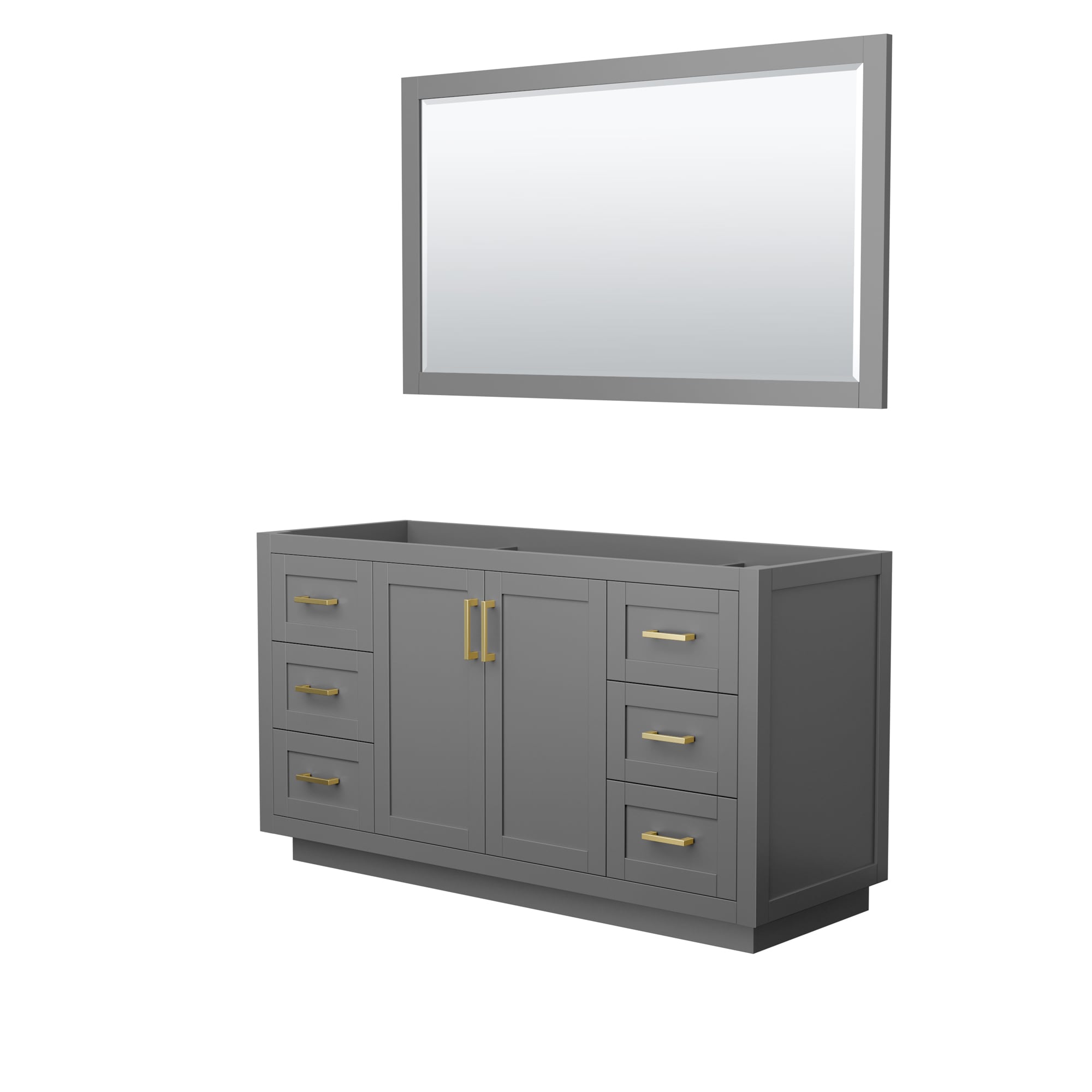Wyndham Collection WCF292960SGGCXSXXM58 Miranda 60-in Dark Gray with Brushed Gold Trim Bathroom Vanity Base Cabinet without Top (Mirror Included)