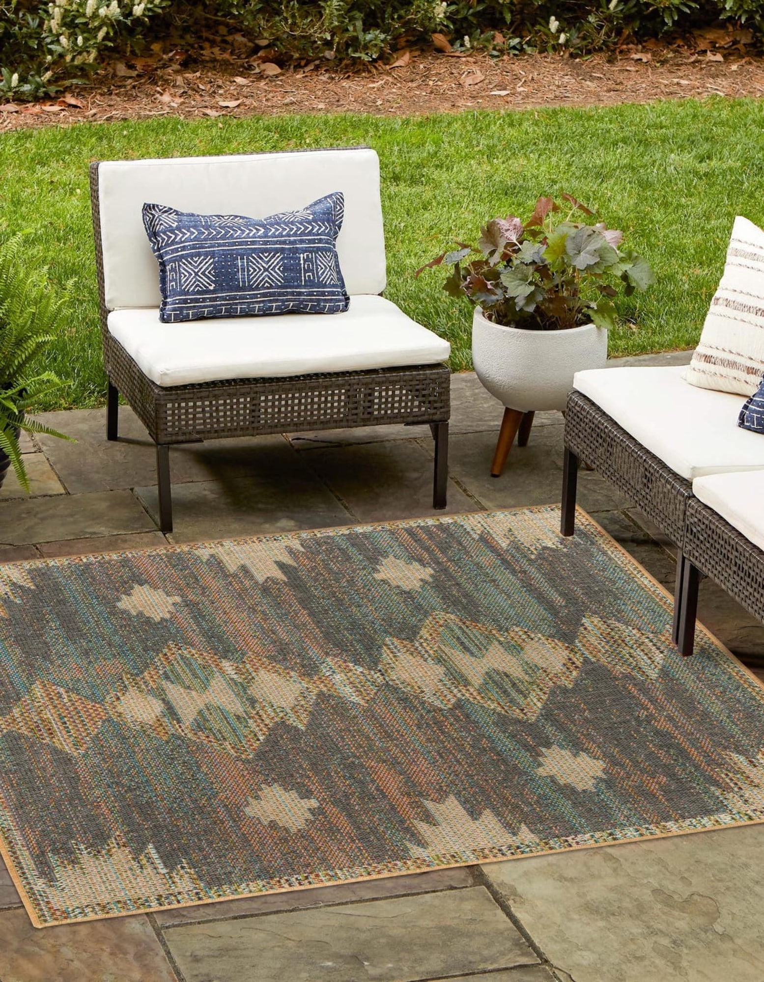 Unique Loom 3177042 Cabo Baja Outdoor 8 x 8 (ft) Loomed Polypropylene Multi Square Indoor/Outdoor Geometric Coastal Area rug