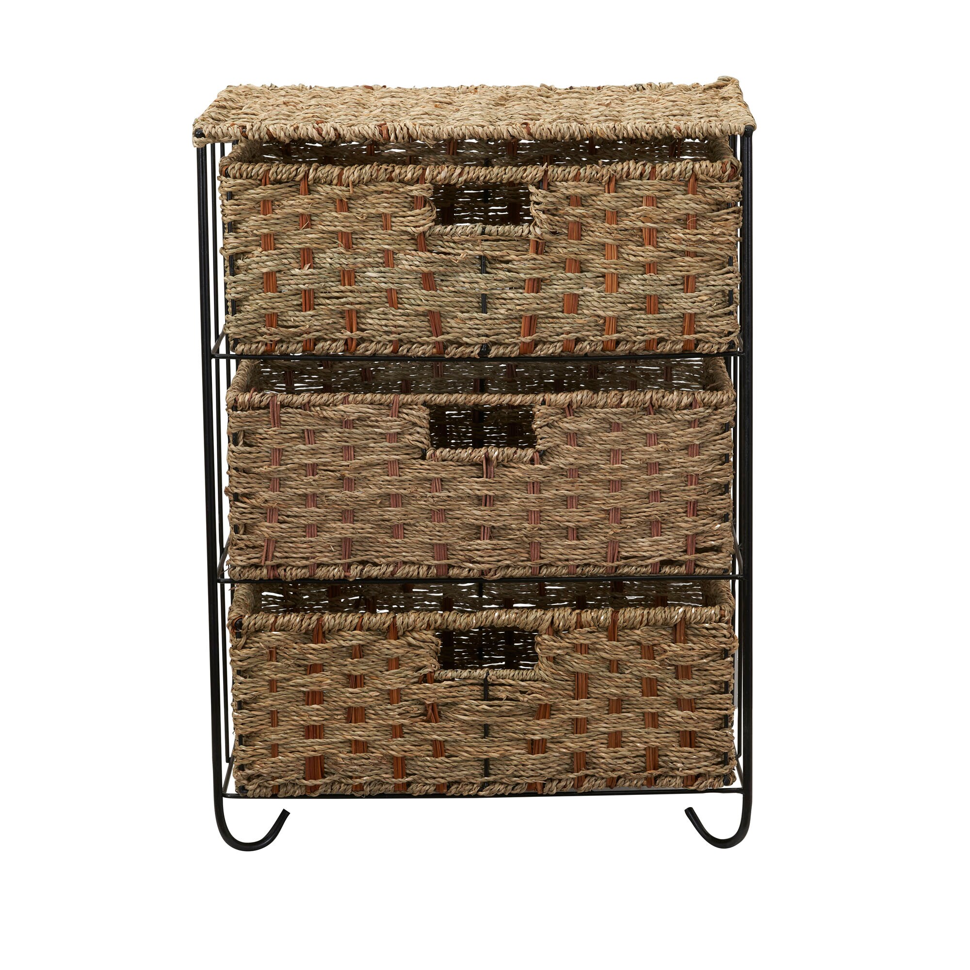 3-tier Storage Cabinet w/ 3 Wicker Baskets, Cappuccino Brown