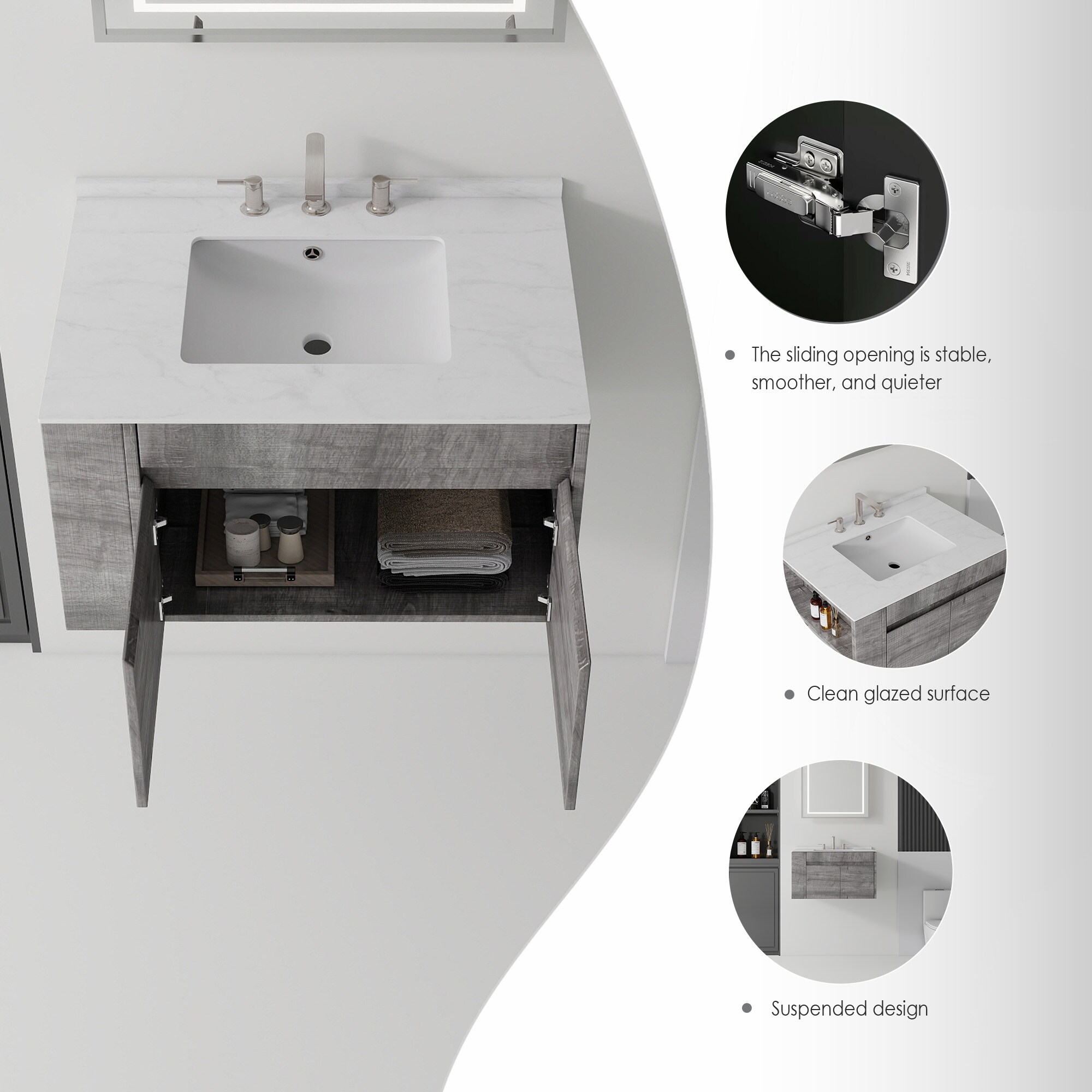 Vynxaria 30-in Grey Two Door Single Sink Floating Bathroom Vanity with ...