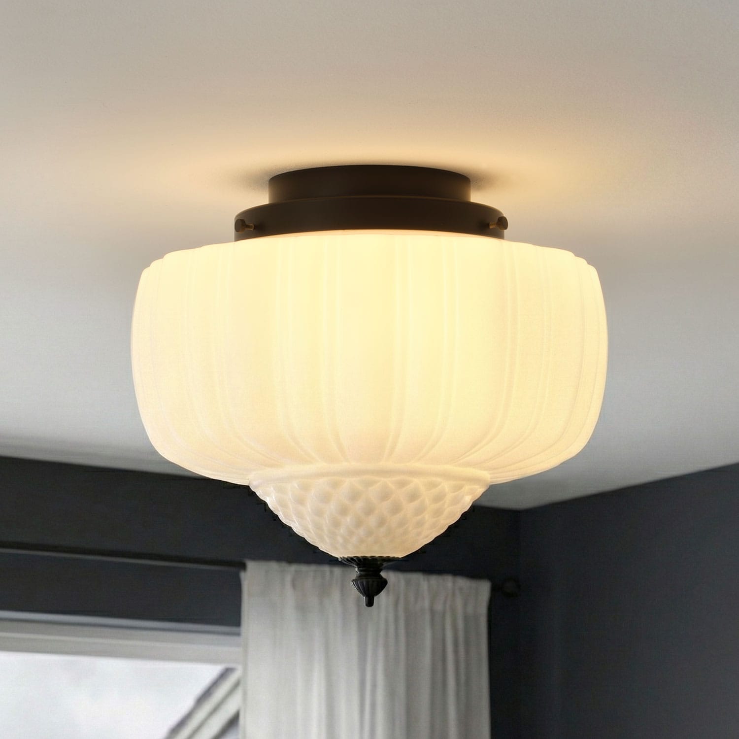 Aiwen - 13.78-in Black Indoor 1 -Light LED Flush Mount Light with Frosted Glass