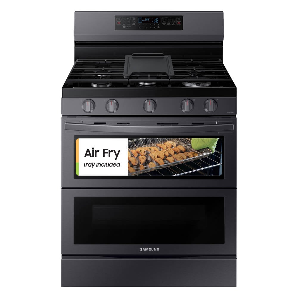 Samsung 30-in Standard 3.4-cu ft / 2.7-cu ft Self-cleaning Air Fry Slide-in  Smart Double Oven Dual Fuel Range (Fingerprint Resistant Stainless Steel)  in the Double Oven Dual Fuel Ranges department at