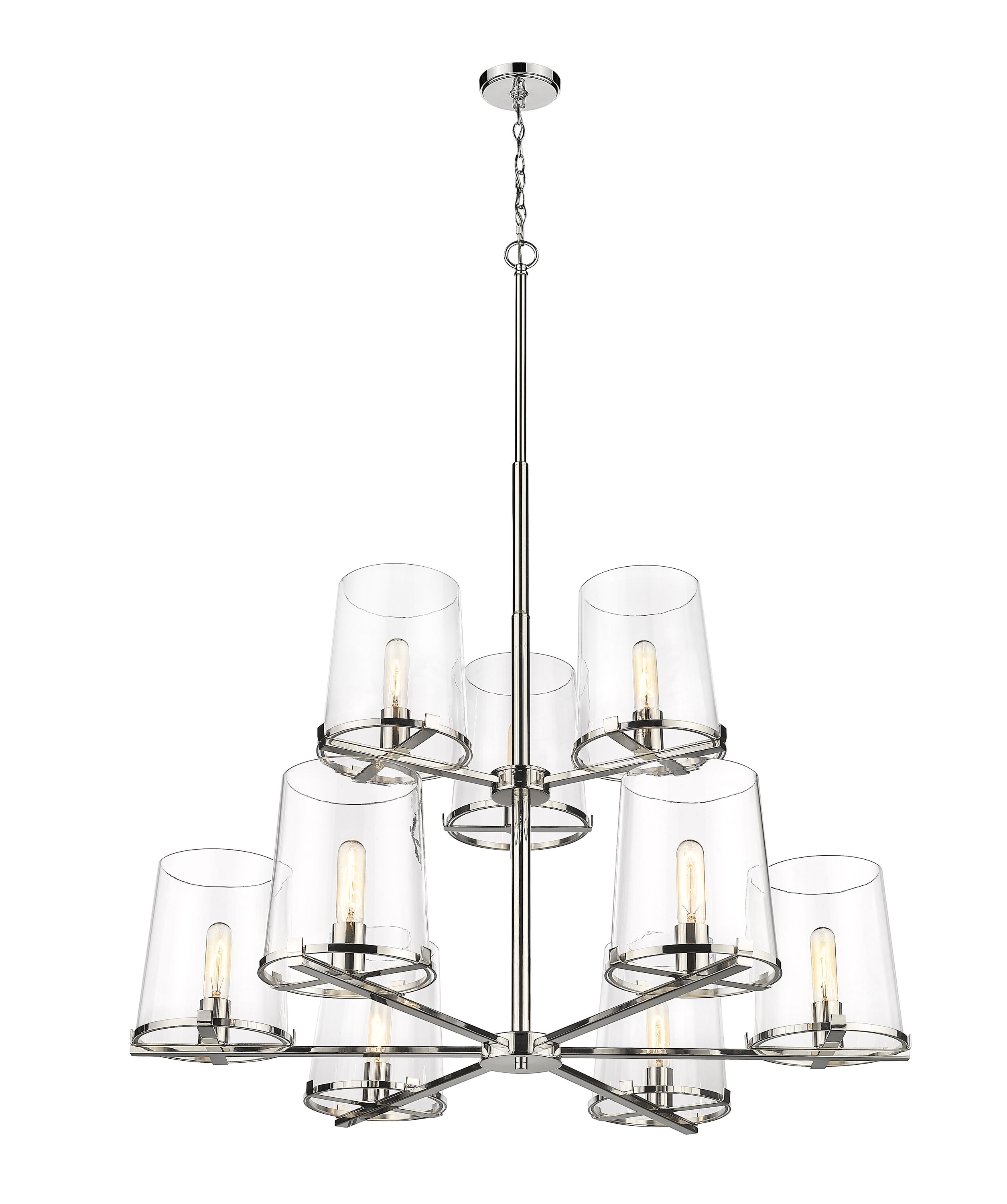 Polished Nickel Dual-Layer 9-Light Chandelier with Clear Glass Shades