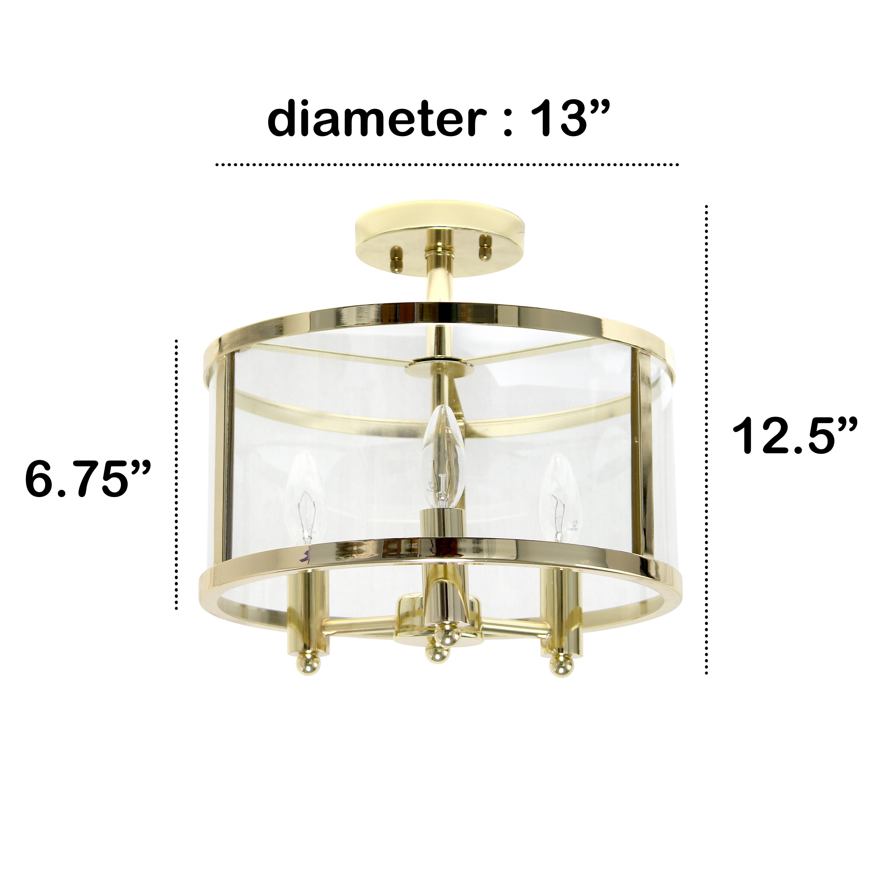 Vintage Gold 13'' Glass Semi-Flushmount Ceiling Light with Iron Accents